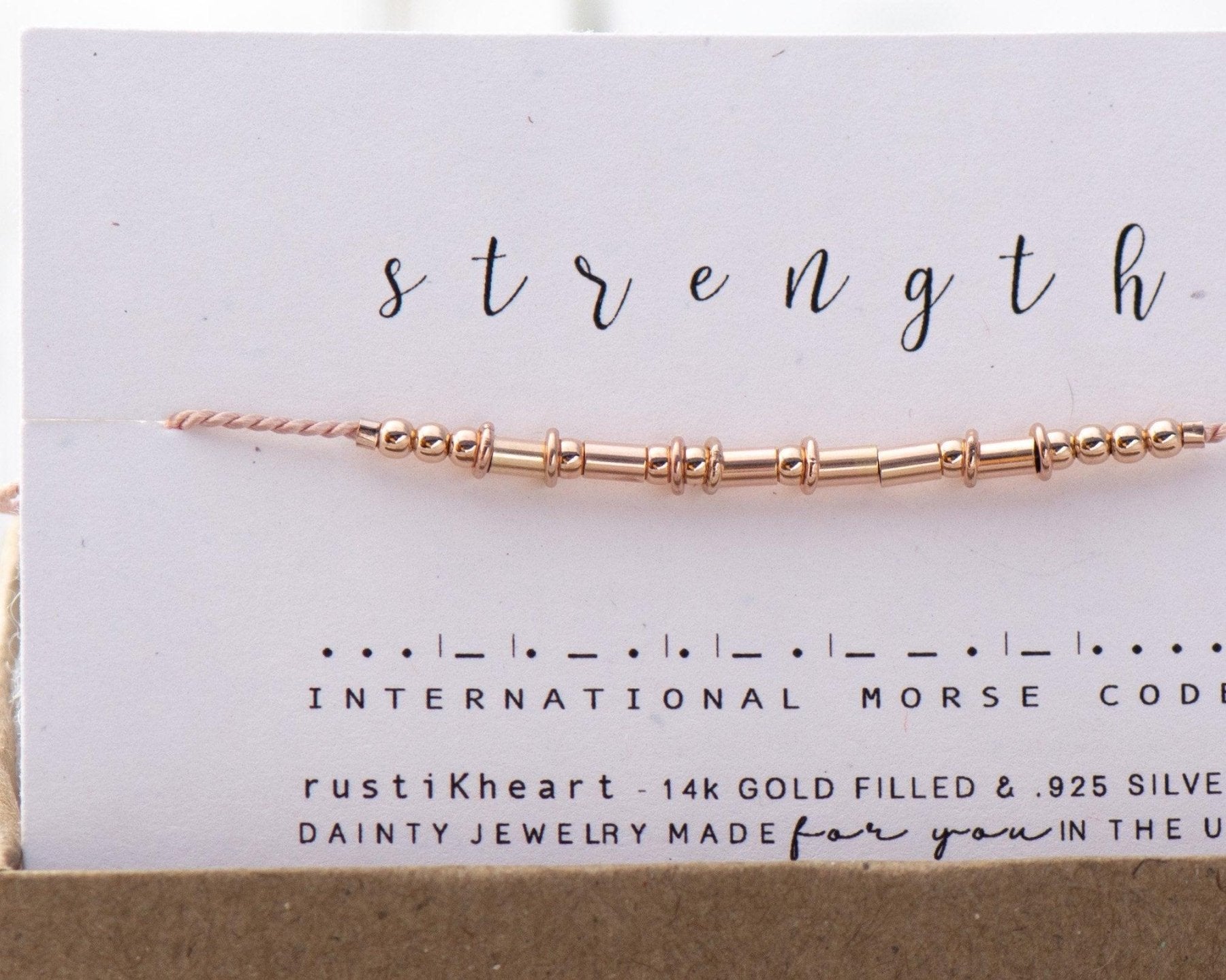 Strength Morse Code Bracelet - Dainty 14K Gold & Silver Jewelry by Olivia Cactus