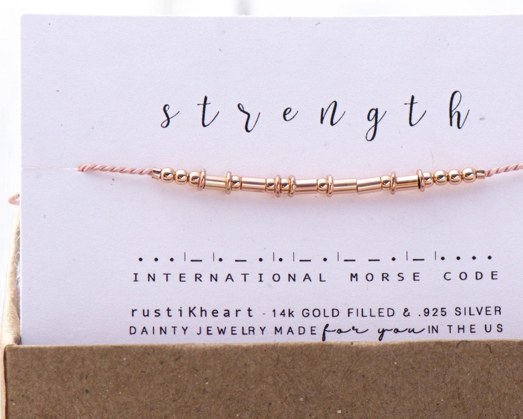 Strength Morse Code Bracelet - Dainty 14K Gold & Silver Jewelry by Olivia Cactus