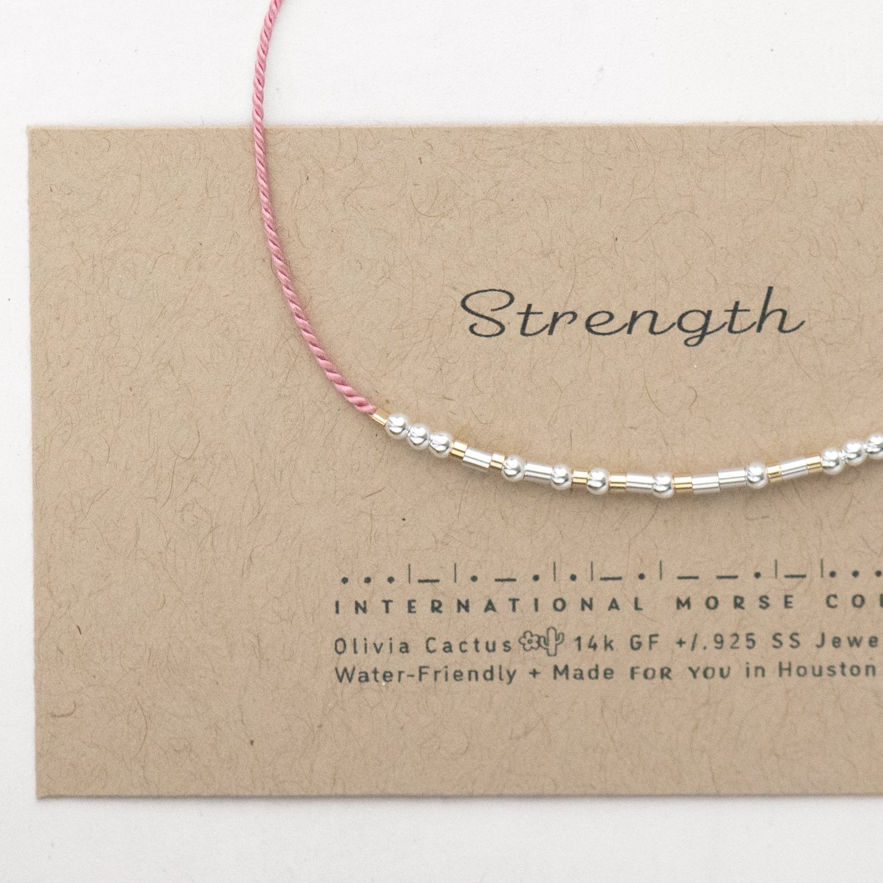 Strength Morse Code Bracelet - Dainty 14K Gold & Silver Jewelry by Olivia Cactus
