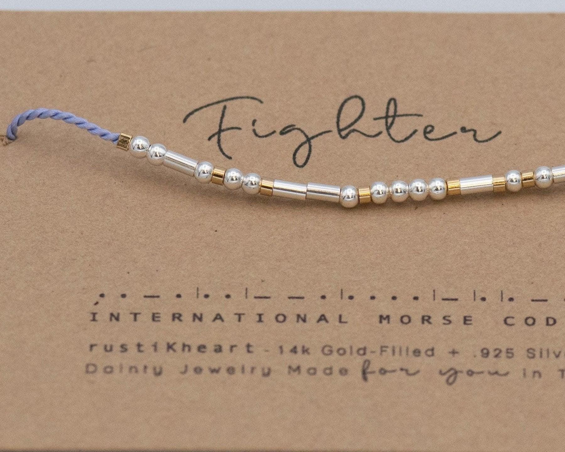 Strength Morse Code Bracelet - Dainty 14K Gold & Silver Jewelry by Olivia Cactus