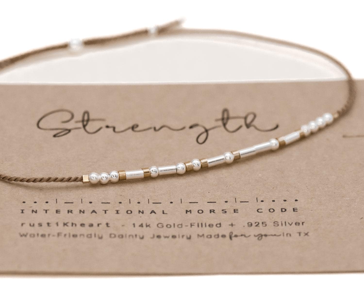 Strength Morse Code Bracelet - Dainty 14K Gold & Silver Jewelry by Olivia Cactus