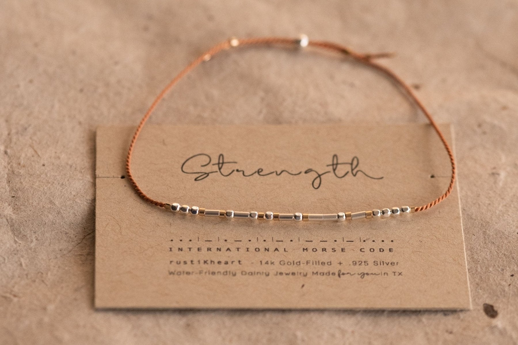 Strength Morse Code Bracelet - Dainty 14K Gold & Silver Jewelry by Olivia Cactus