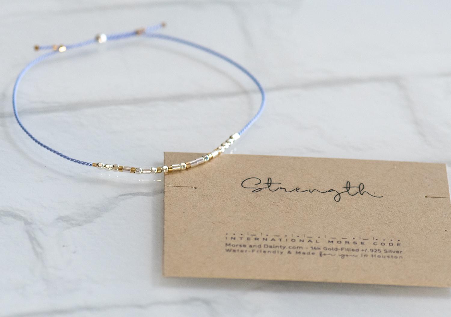 Strength Morse Code Bracelet - Dainty 14K Gold & Silver Jewelry by Olivia Cactus