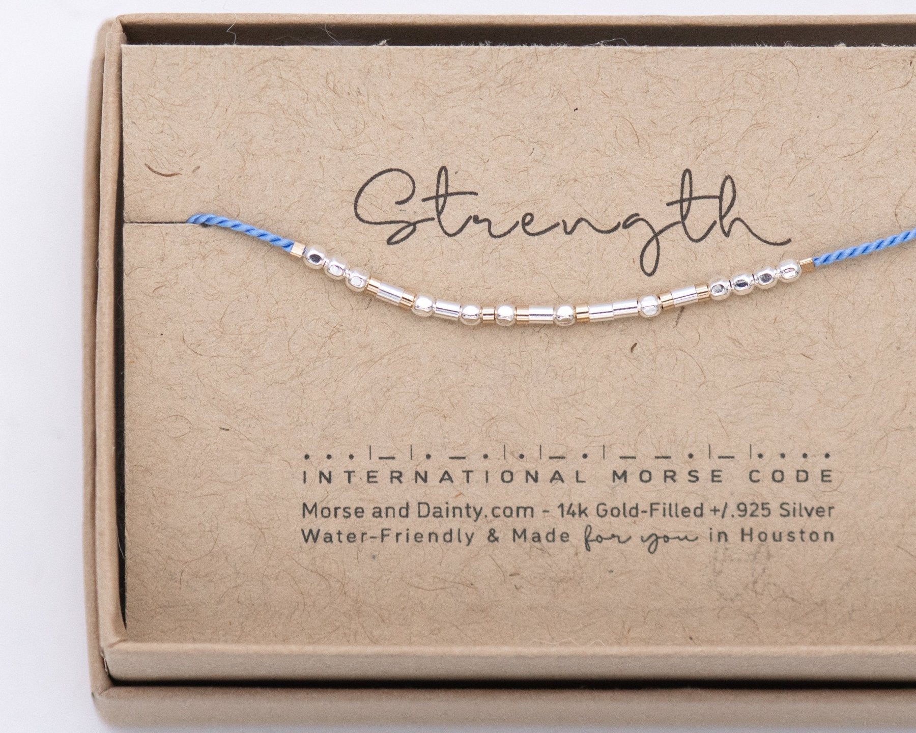 Strength Morse Code Bracelet - Dainty 14K Gold & Silver Jewelry by Olivia Cactus