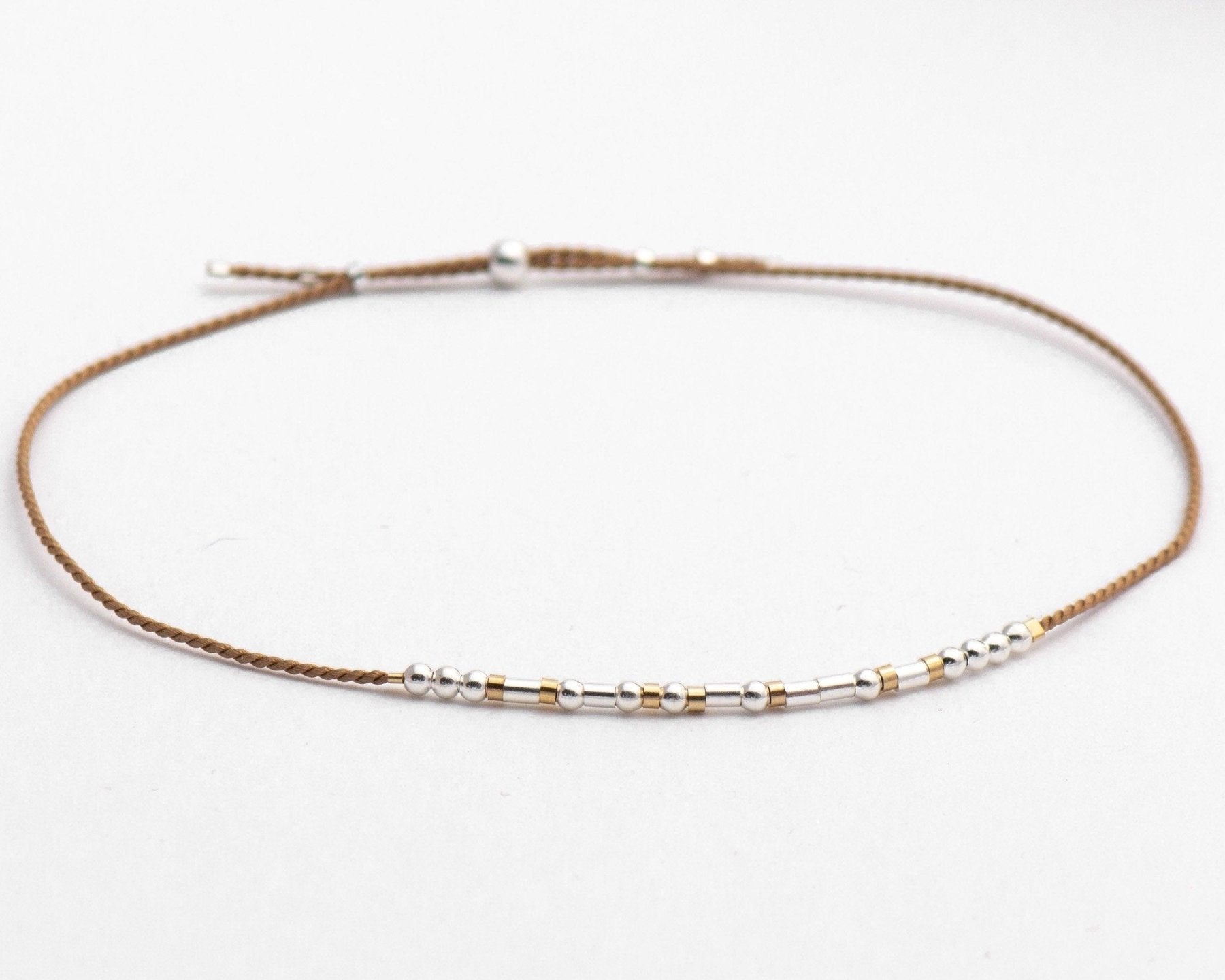 Bestie Morse Code Bracelet Set - Dainty 14K Gold & Silver Jewelry by Olivia Cactus
