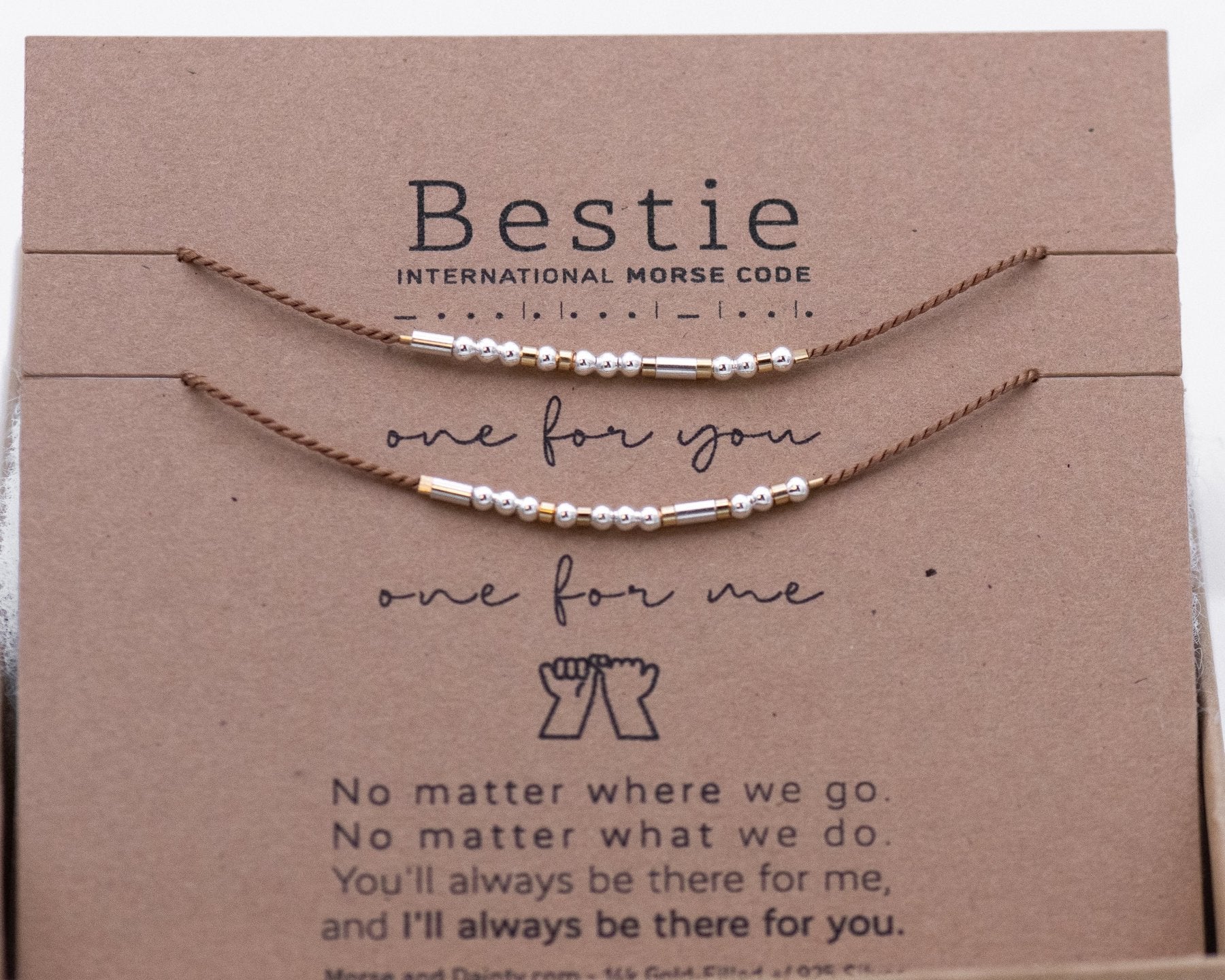Bestie Morse Code Bracelet Set - Dainty 14K Gold & Silver Jewelry by Olivia Cactus