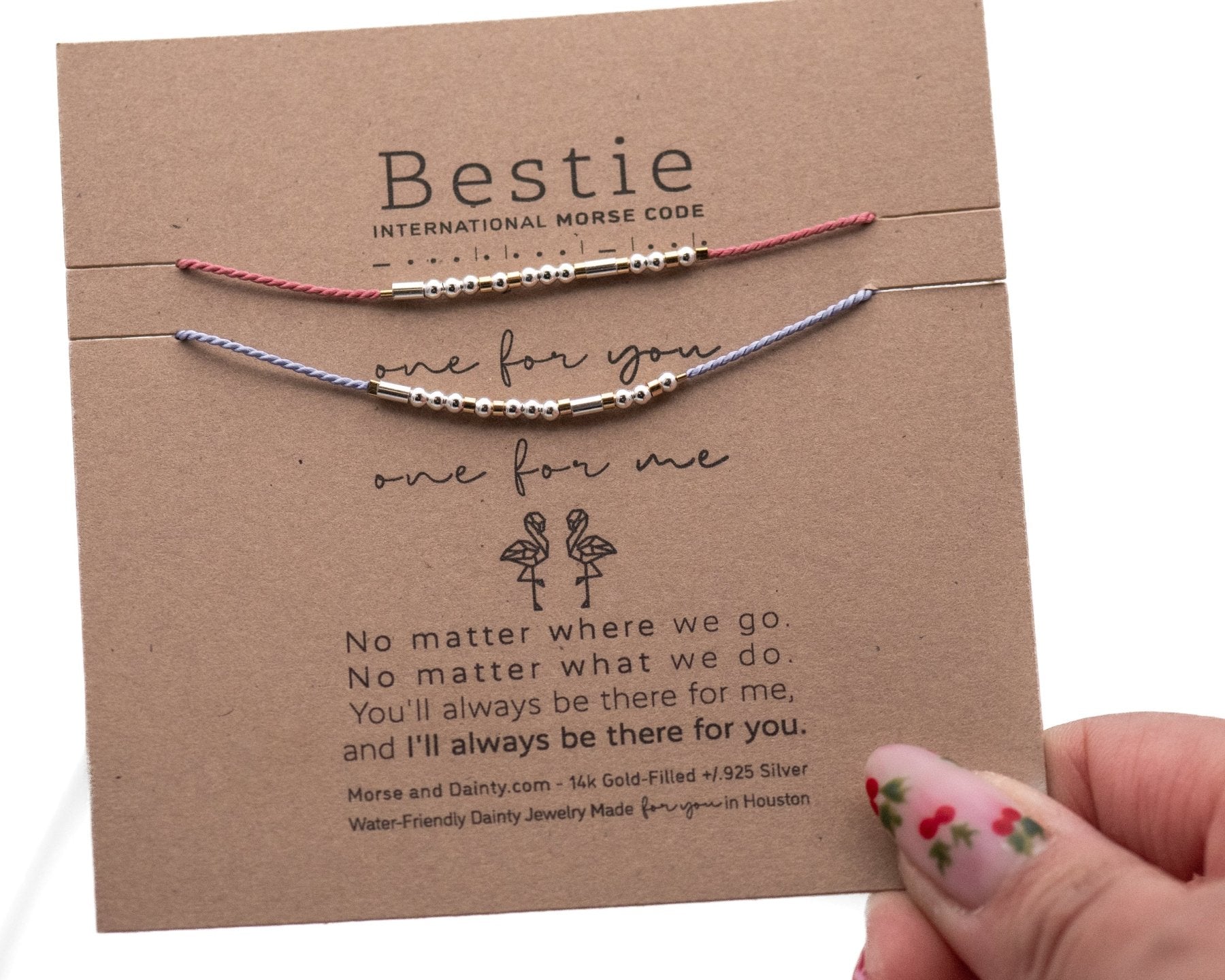 Bestie Morse Code Bracelet Set - Dainty 14K Gold & Silver Jewelry by Olivia Cactus