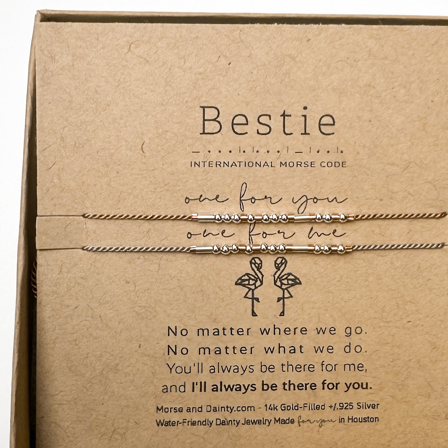 Bestie Morse Code Bracelet Set - Dainty 14K Gold & Silver Jewelry by Olivia Cactus