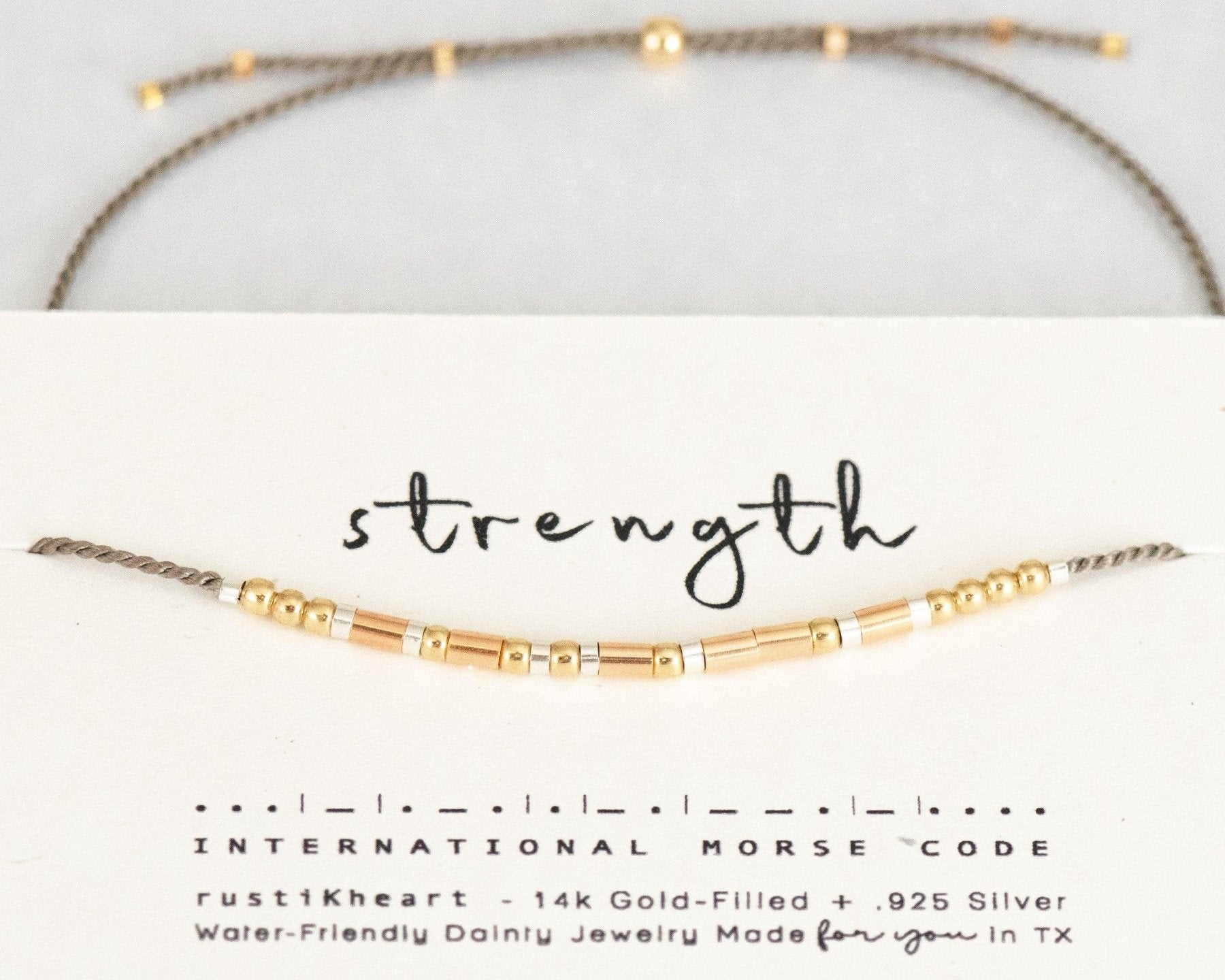 Strength Morse Code Bracelet - Dainty 14K Gold & Silver Jewelry by Olivia Cactus