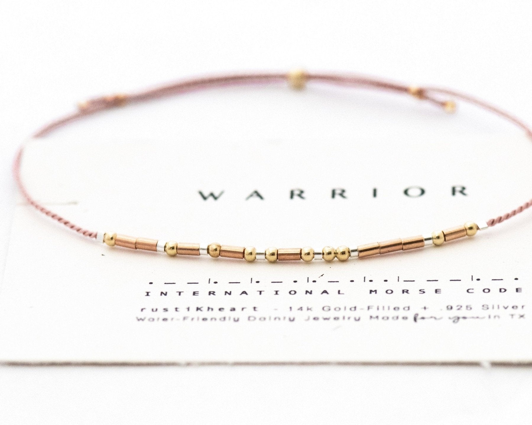 Strength Morse Code Bracelet - Dainty 14K Gold & Silver Jewelry by Olivia Cactus