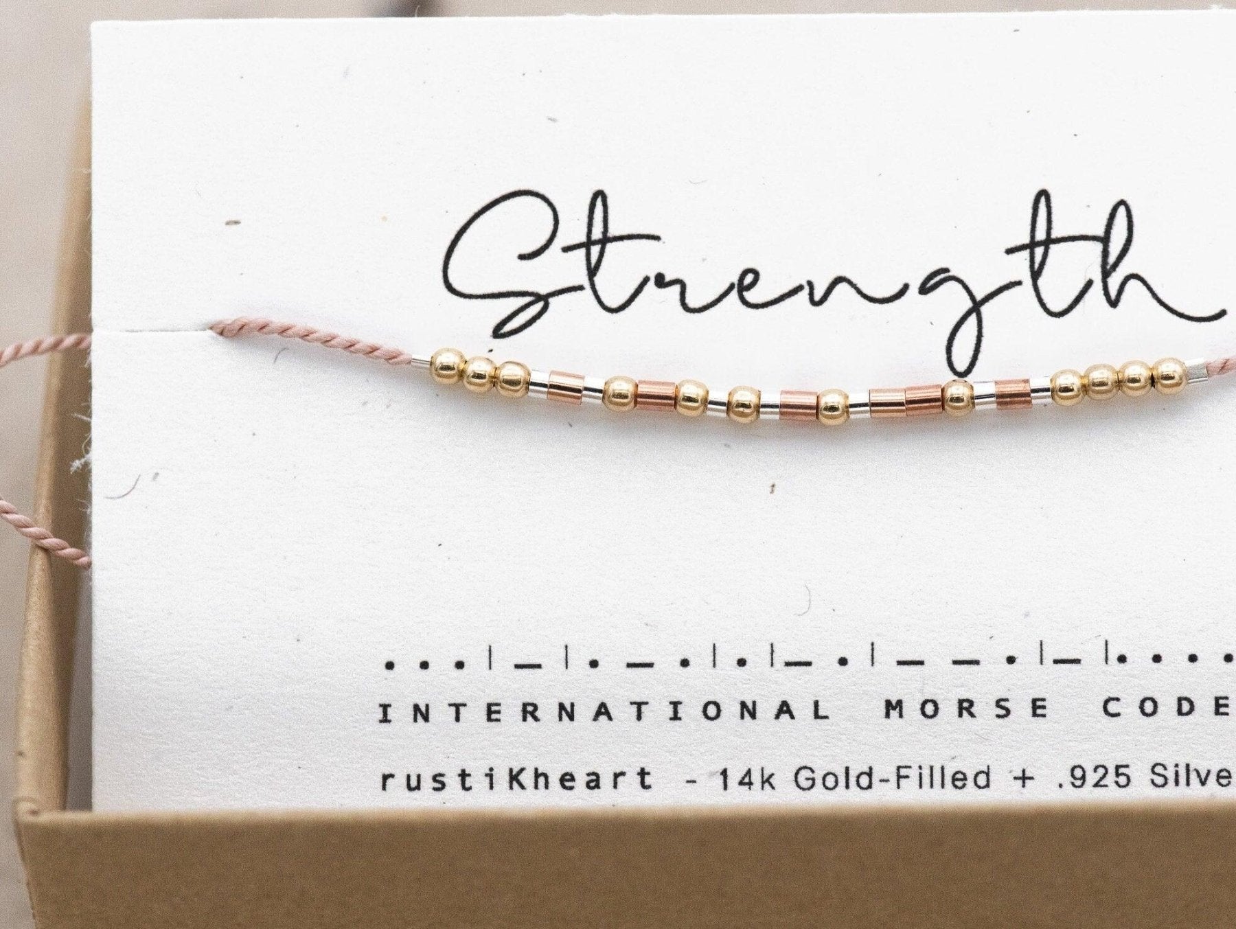 Strength Morse Code Bracelet - Dainty 14K Gold & Silver Jewelry by Olivia Cactus