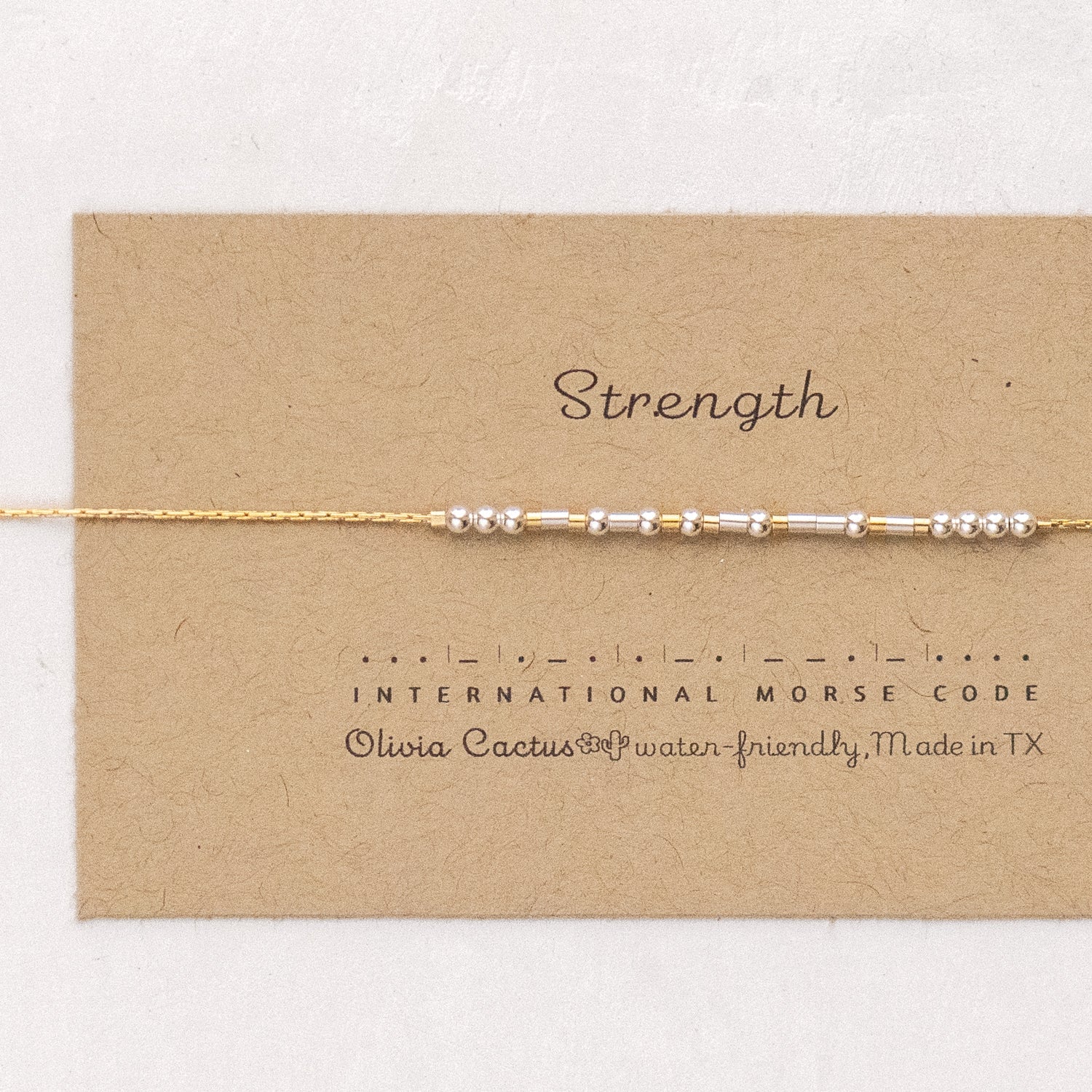 Strength Morse Code Bracelet - Dainty 14K Gold & Silver Jewelry by Olivia Cactus