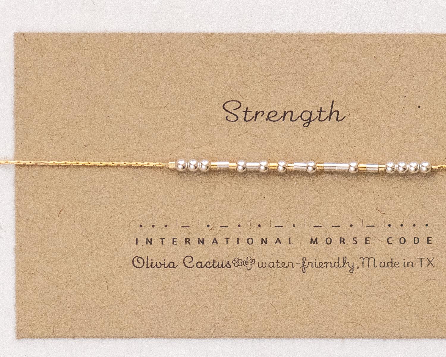 Strength Morse Code Bracelet - Dainty 14K Gold & Silver Jewelry by Olivia Cactus