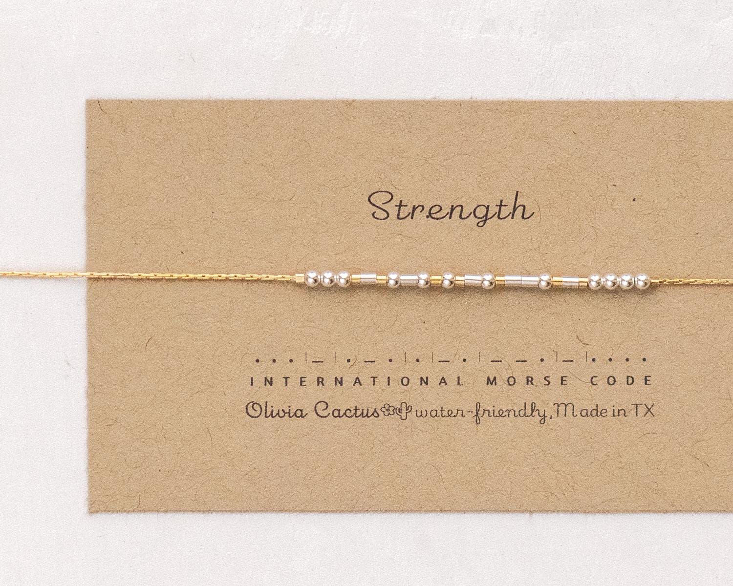 Strength Morse Code Bracelet - Dainty 14K Gold & Silver Jewelry by Olivia Cactus