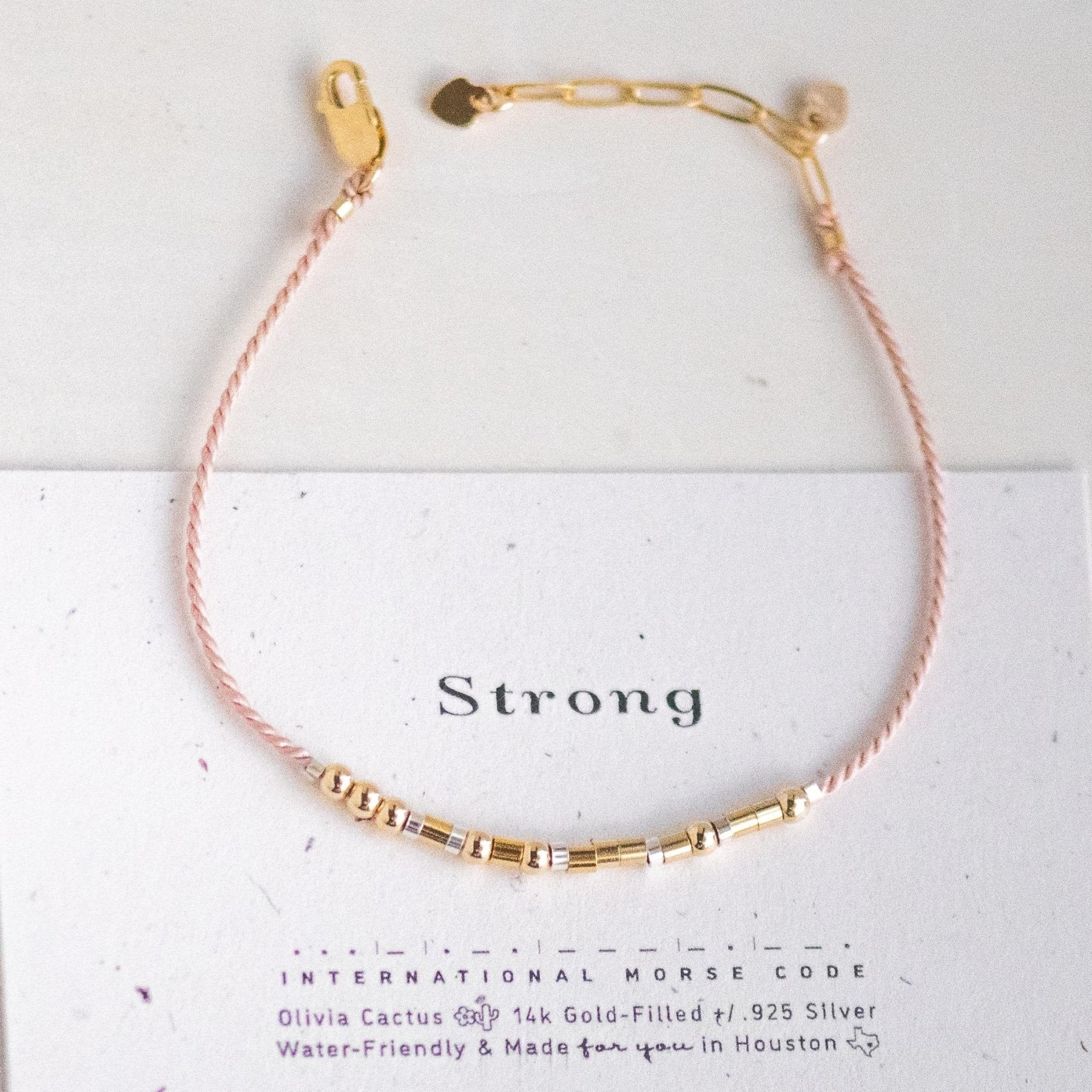 Strong Morse Code Bracelet - Dainty 14K Gold & Silver Jewelry by Olivia Cactus