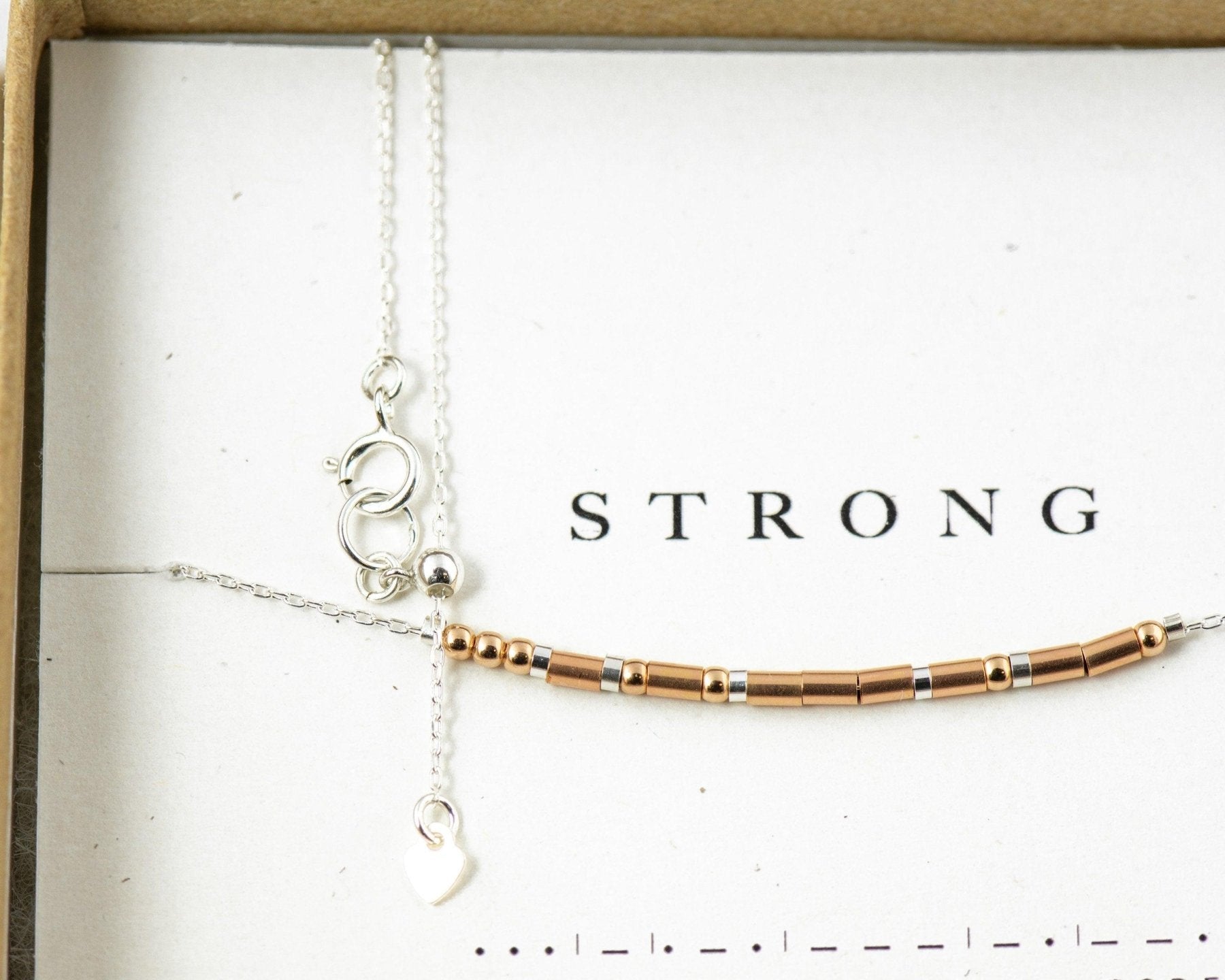 Strong Morse Code Necklace - Dainty 14K Gold & Silver Jewelry by Olivia Cactus