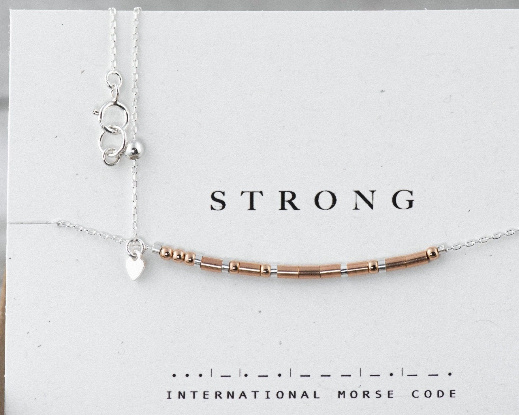 Strong Morse Code Necklace - Dainty 14K Gold & Silver Jewelry by Olivia Cactus