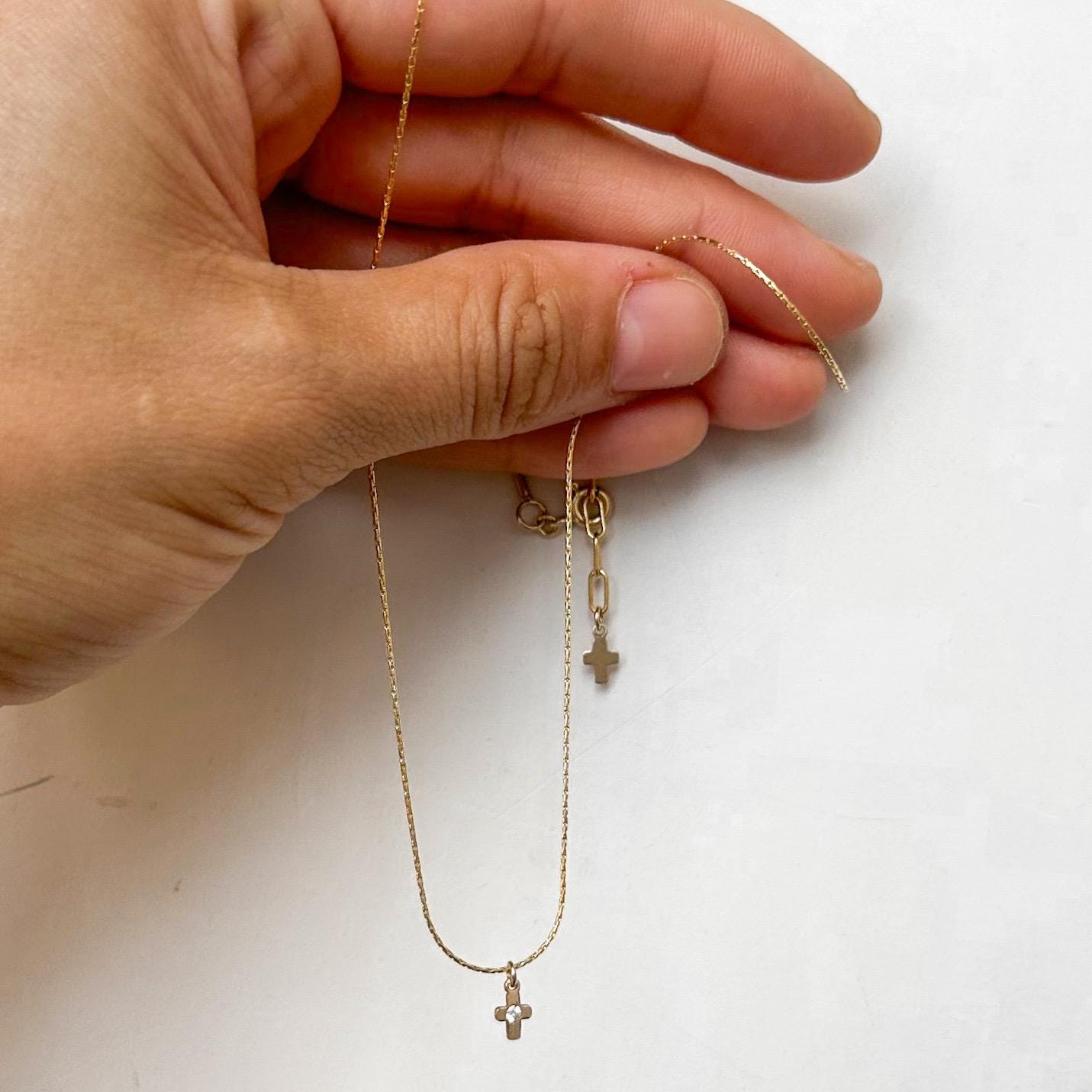 Tiny Cross Spark Necklace - Dainty 14K Gold & Silver Jewelry by Olivia Cactus