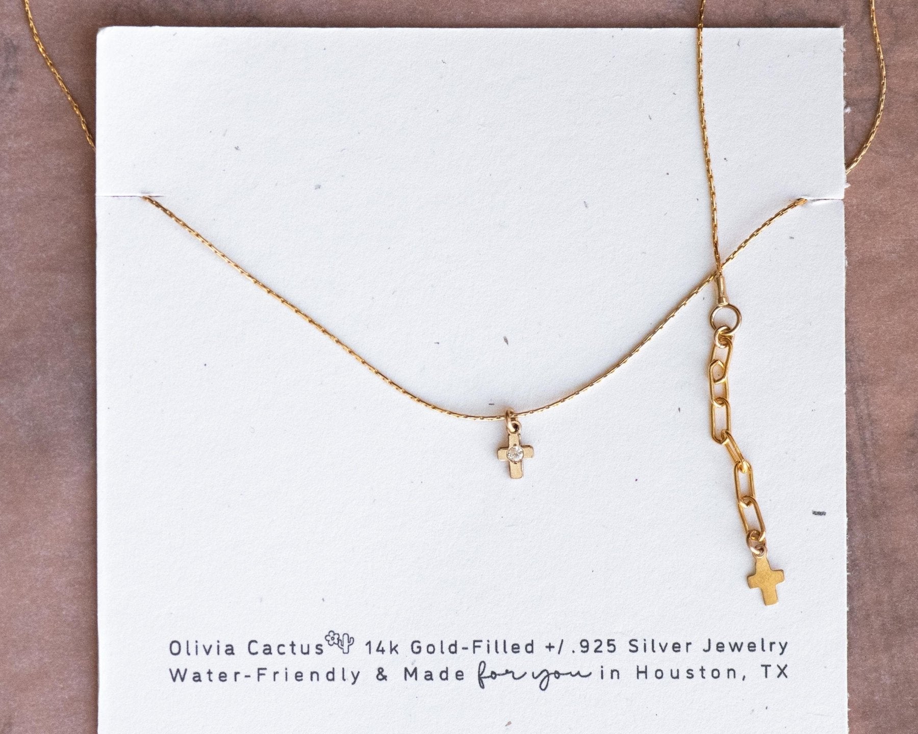 Tiny Cross Spark Necklace - Dainty 14K Gold & Silver Jewelry by Olivia Cactus
