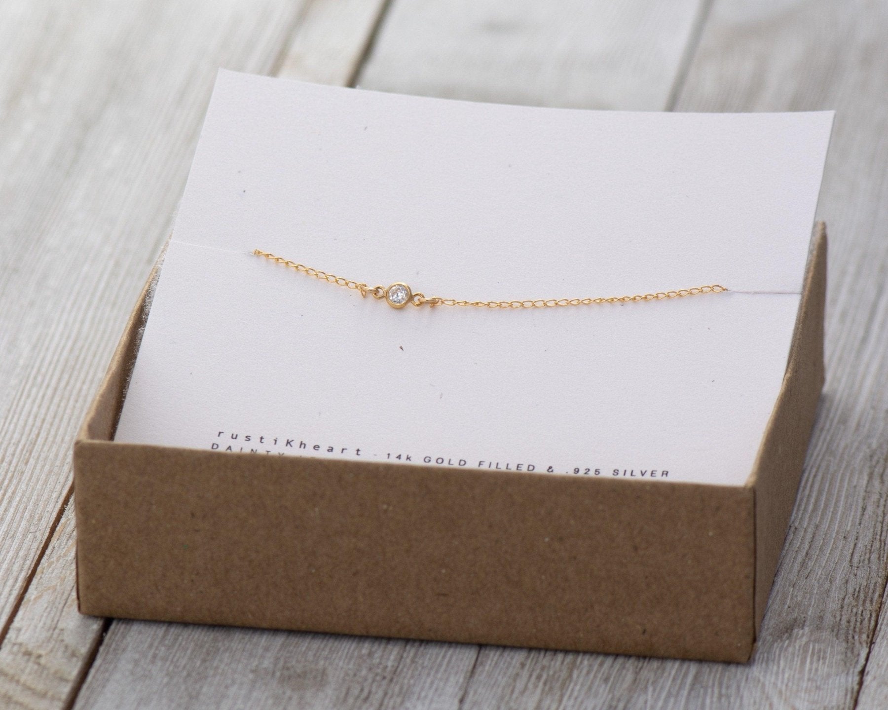 Tiny Solitaire Diamond Cut CZ Choker - Dainty 14K Gold & Silver Jewelry by Olivia Cactus
