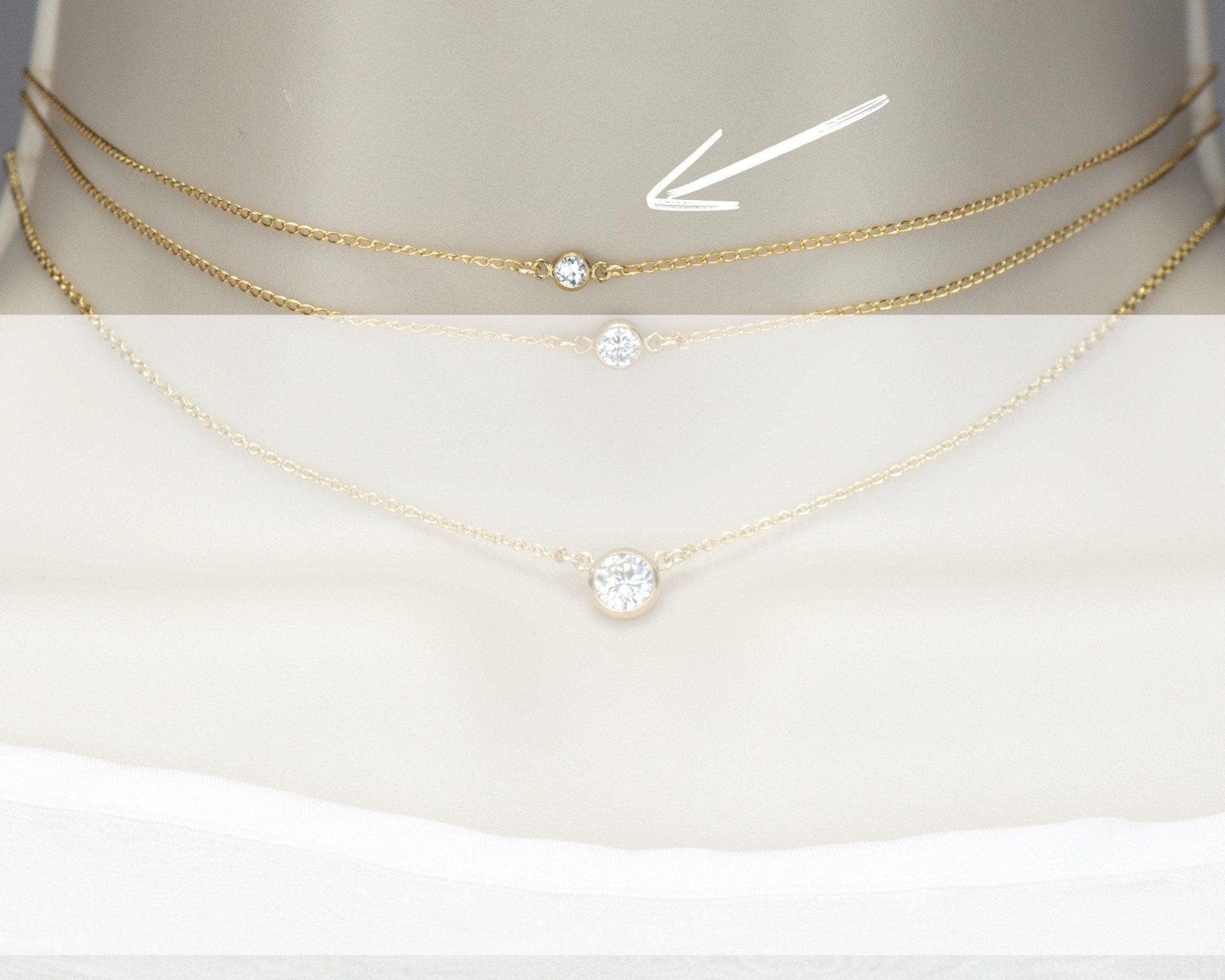 Tiny Solitaire Diamond Cut CZ Choker - Dainty 14K Gold & Silver Jewelry by Olivia Cactus