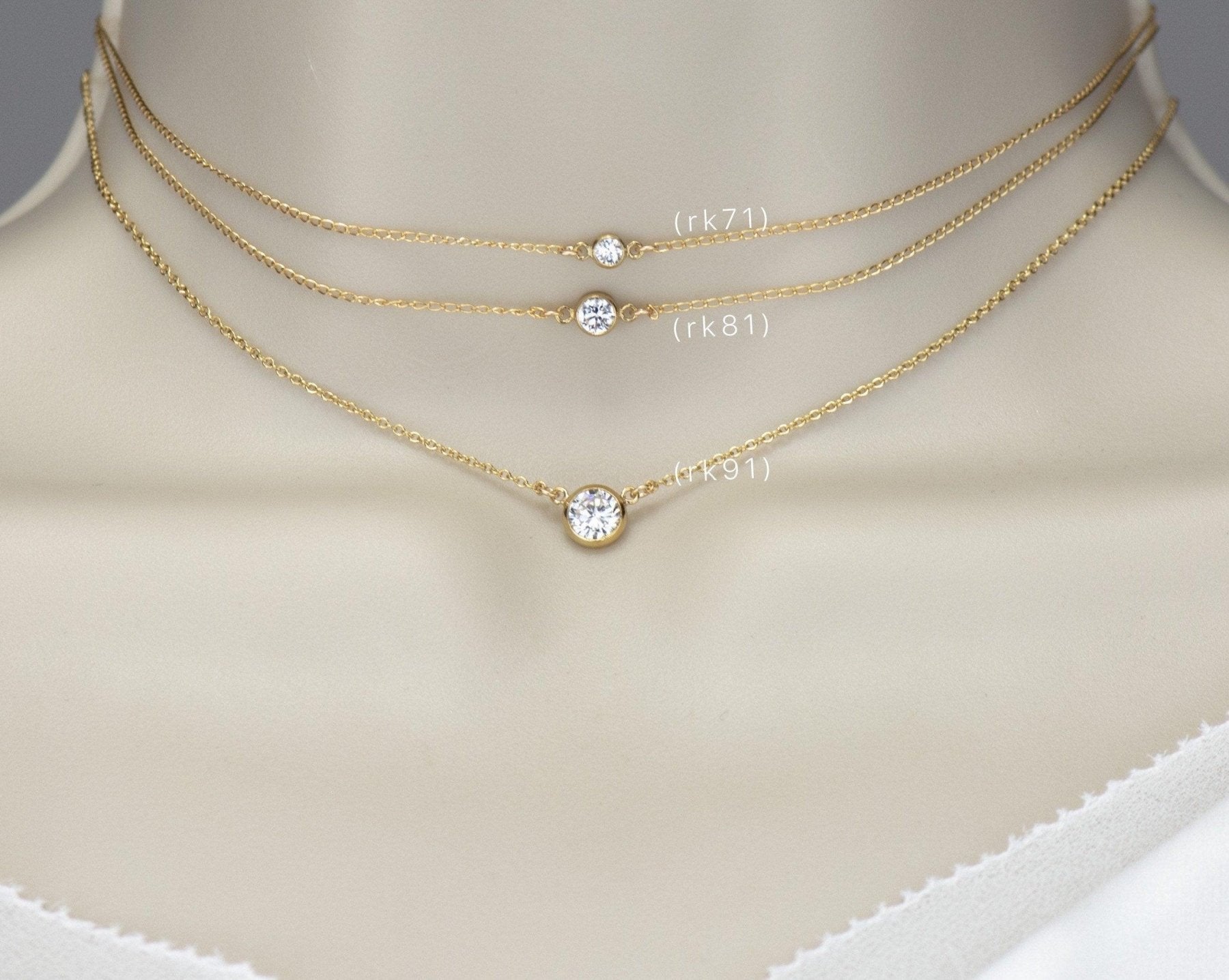 Tiny Solitaire Diamond Cut CZ Choker - Dainty 14K Gold & Silver Jewelry by Olivia Cactus