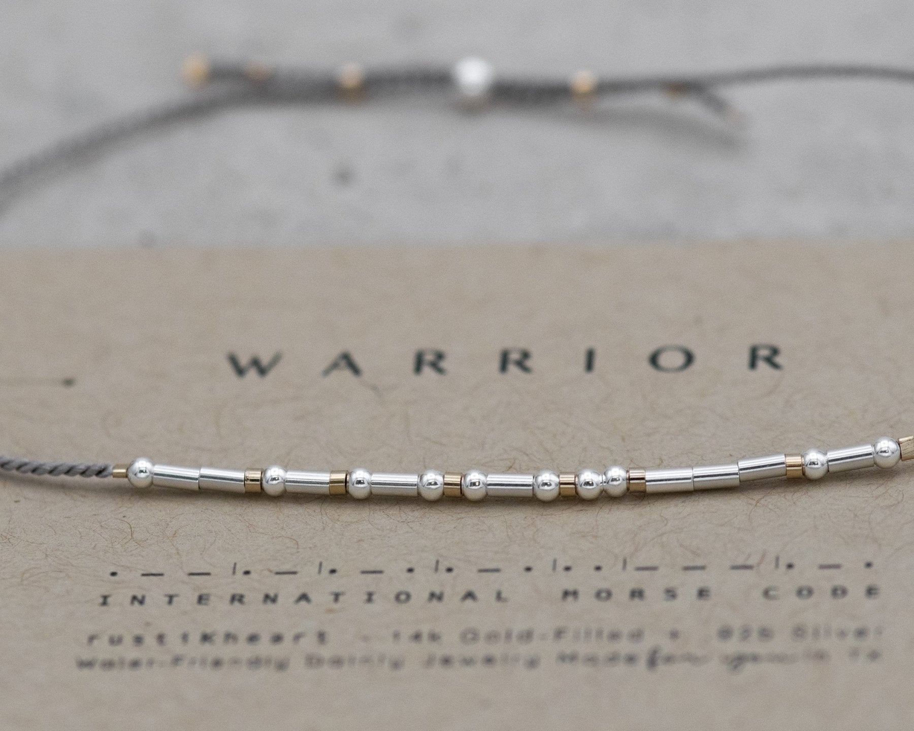 Warrior Morse Code Bracelet - Dainty 14K Gold & Silver Jewelry by Olivia Cactus