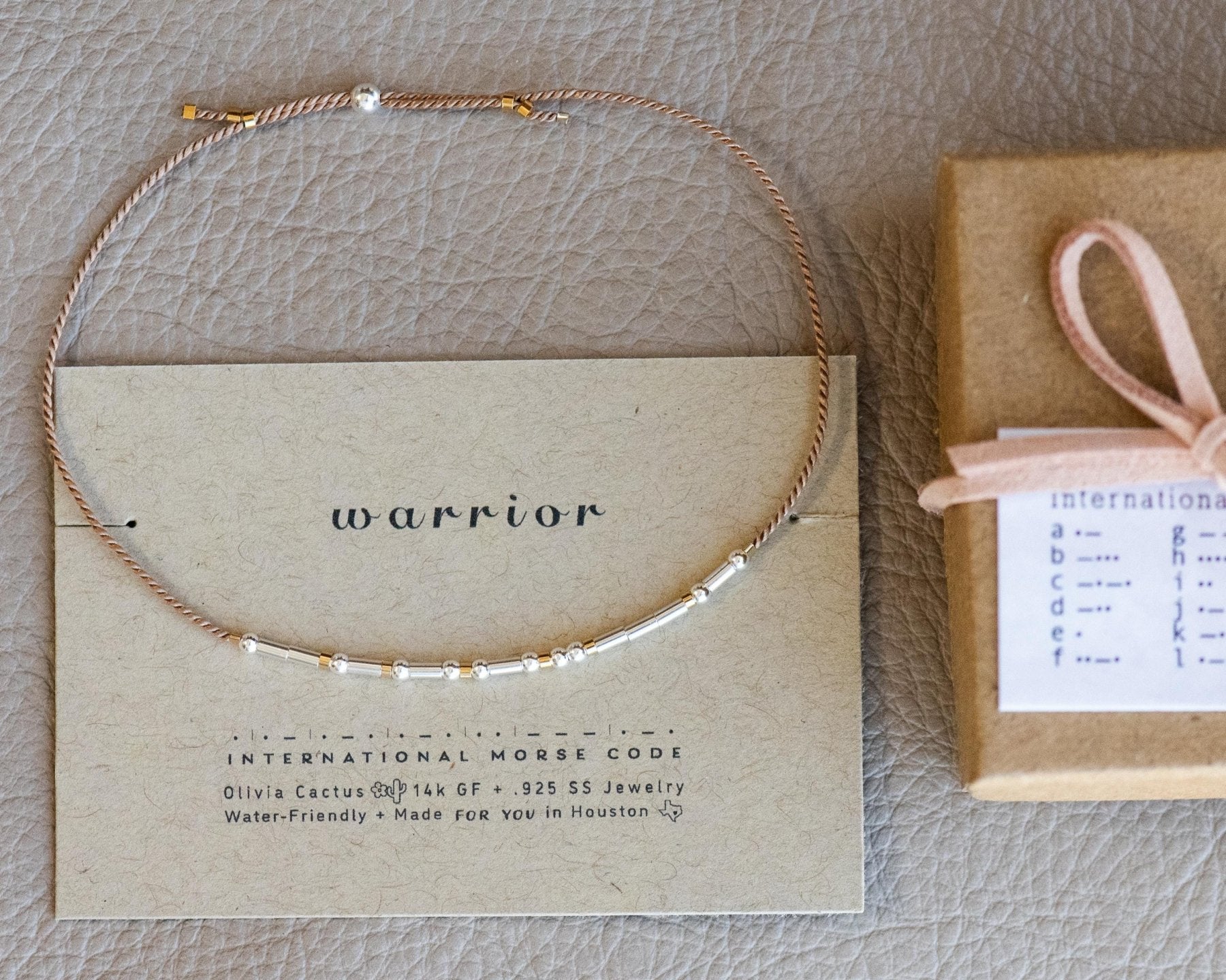 Warrior Morse Code Bracelet - Dainty 14K Gold & Silver Jewelry by Olivia Cactus