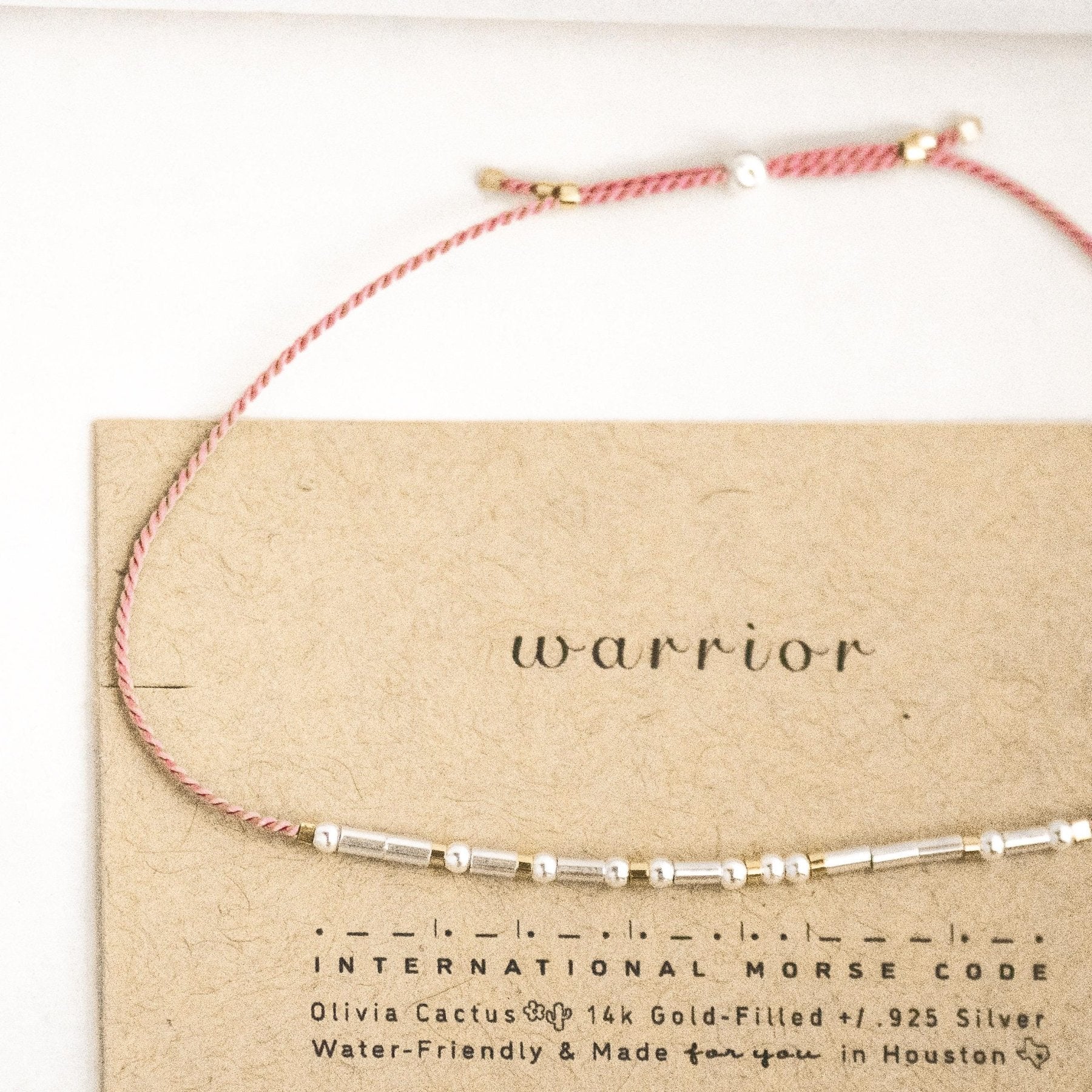 Warrior Morse Code Bracelet - Dainty 14K Gold & Silver Jewelry by Olivia Cactus