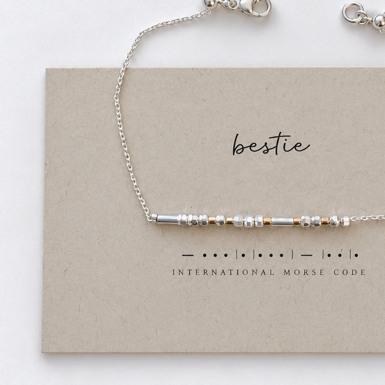 Silver Morse Code Bracelet, Gold Spacers