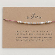 Sisters Morse Code Bracelet: Silver Beads