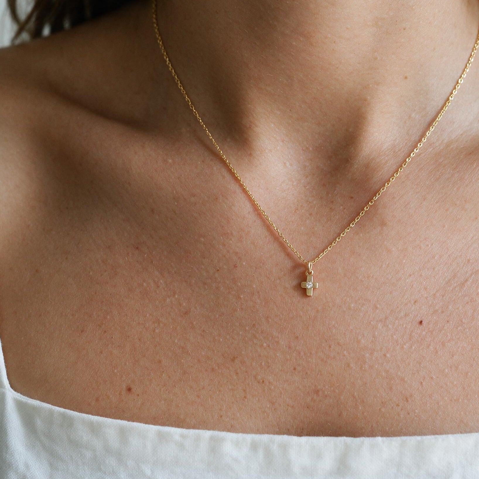 Dainty 14k Gold Filled Cross Necklace