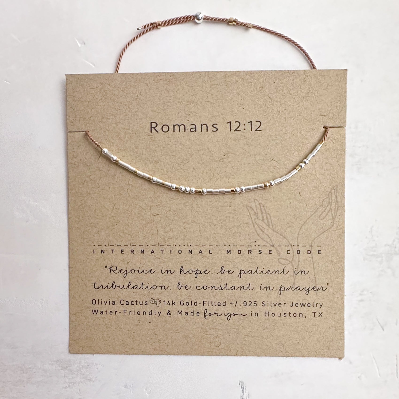 Romans 12 12 Bible Verse Bracelet - Maya Morse and Dainty Jewelry by Olivia Cactus