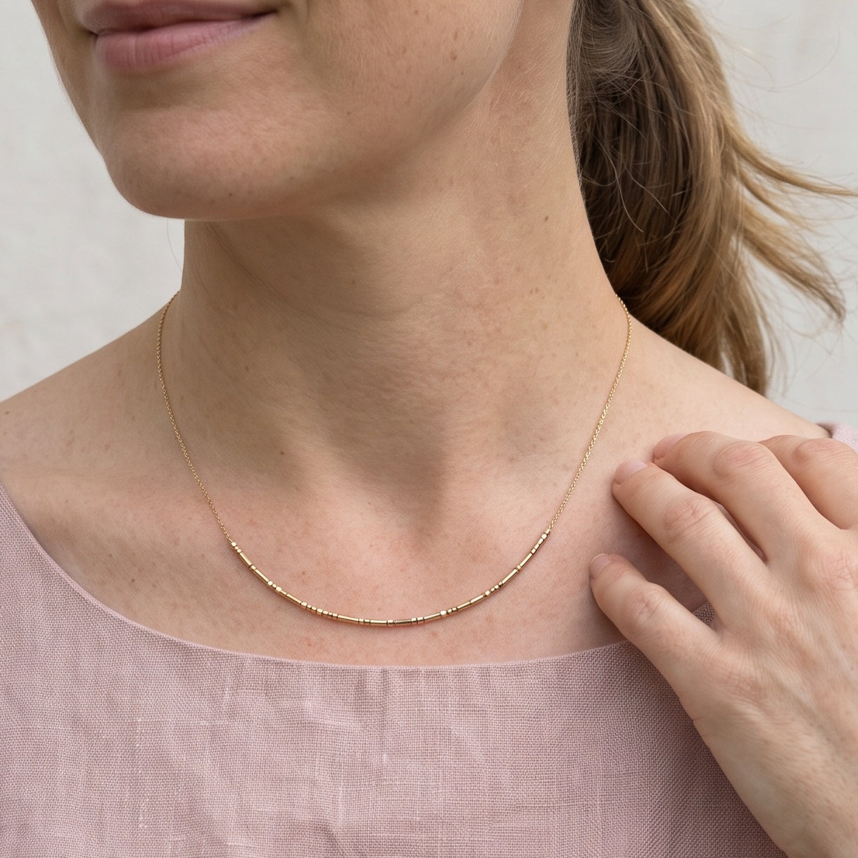 Custom Morse Code Necklace, Gold