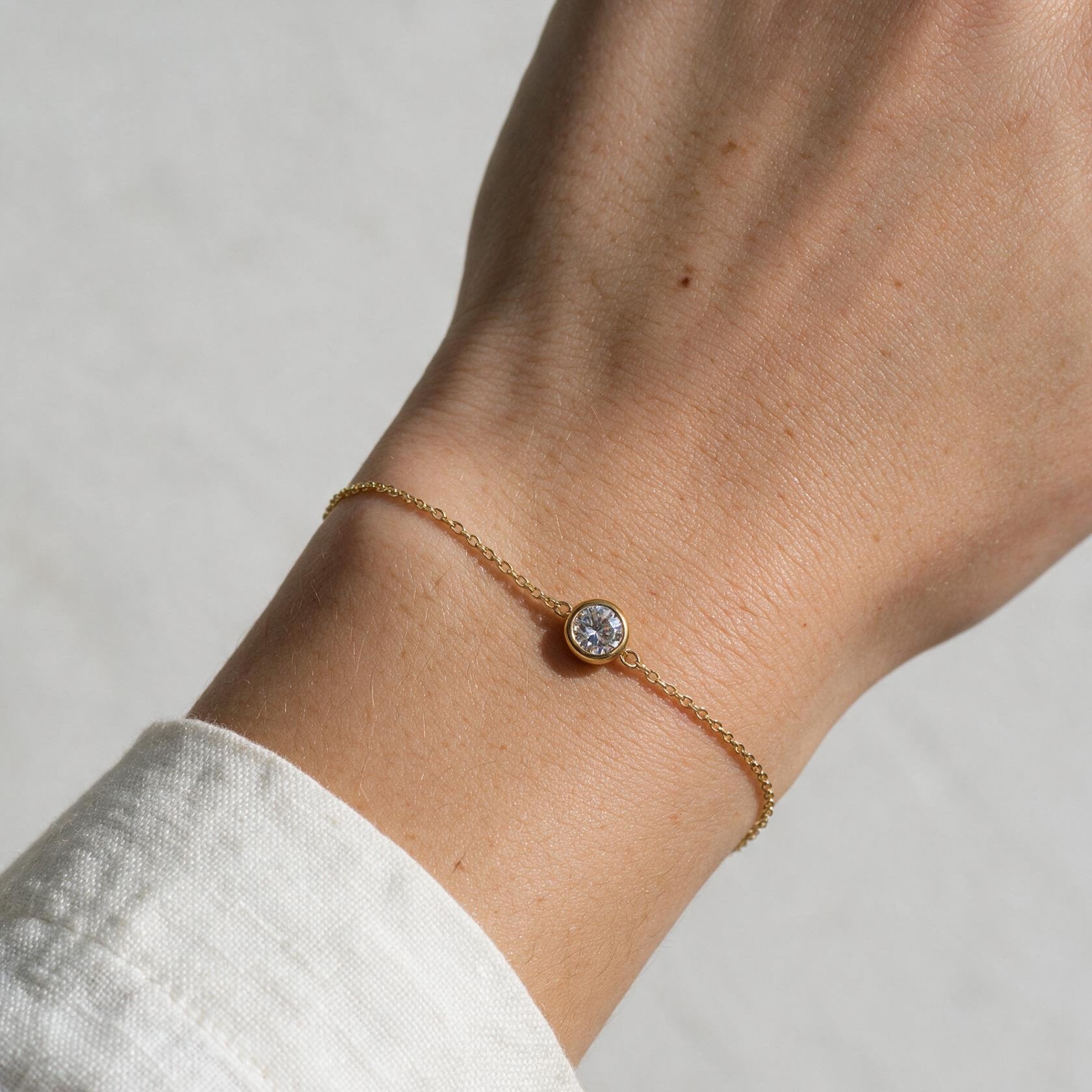 Dainty 14k Gold Filled CZ Charm Bracelet