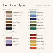 Cord Color Options chart with every silk cord color