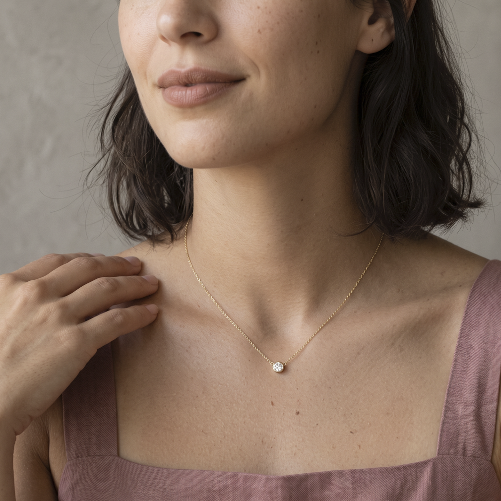 Nasreen Gold Solitaire Necklace, 14k Gold Filled