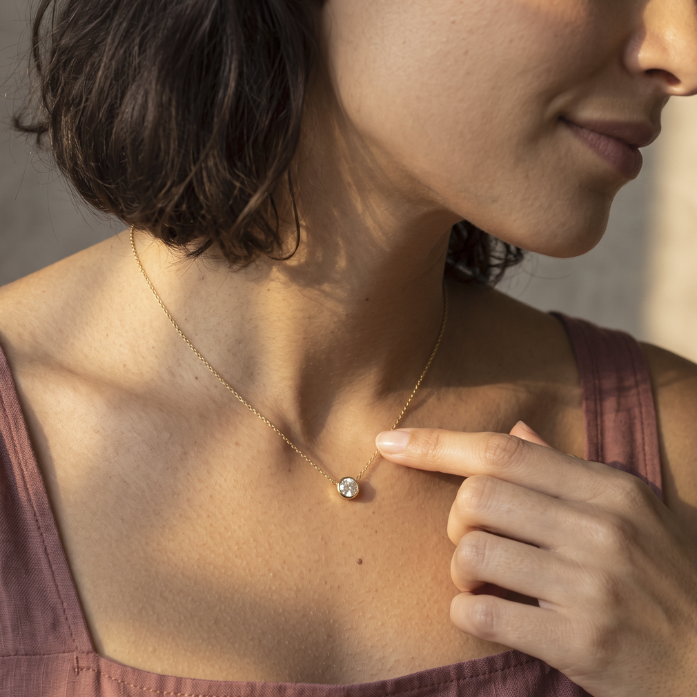 Nasreen Gold Solitaire Necklace, 14k Gold Filled