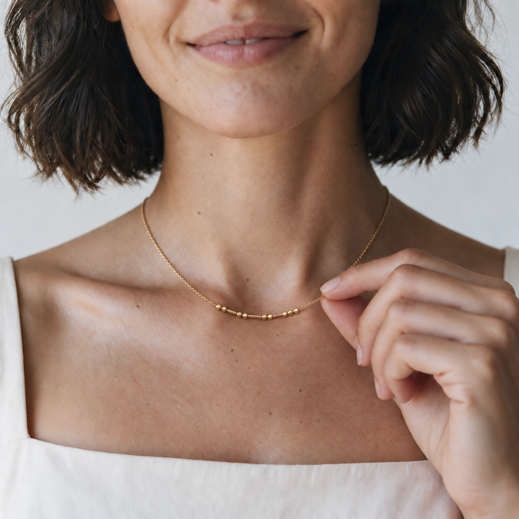 Custom Morse Code Necklace, Gold