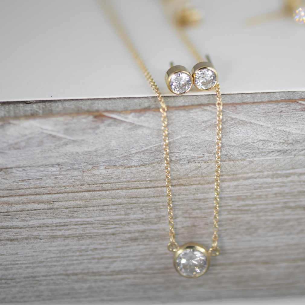 Iris CZ stud earrings and the matching Nasreen solitaire necklace