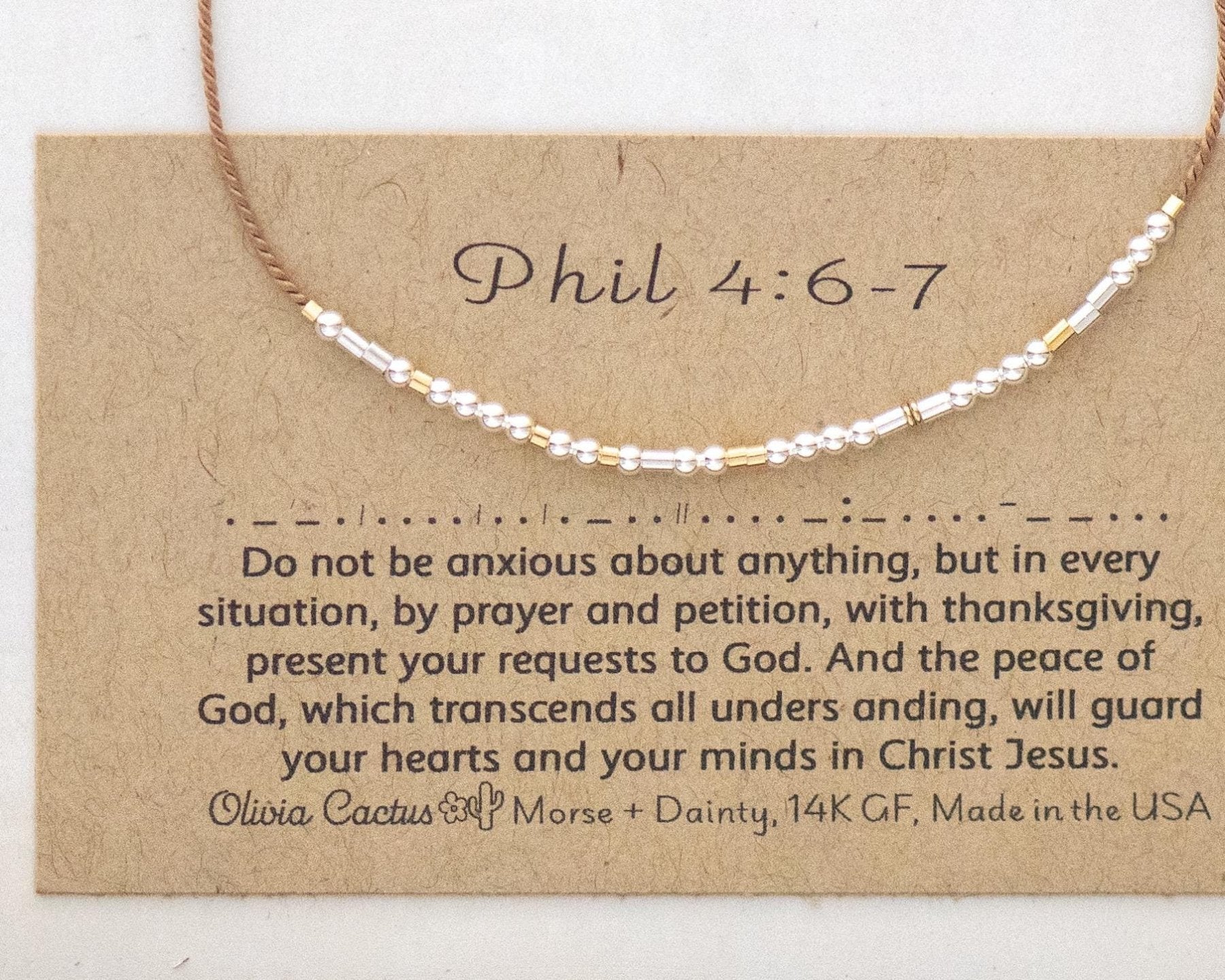 Anti Anxiety Reminder Bible Morse Code Bracelet - Dainty 14K Gold & Silver Jewelry by Olivia Cactus