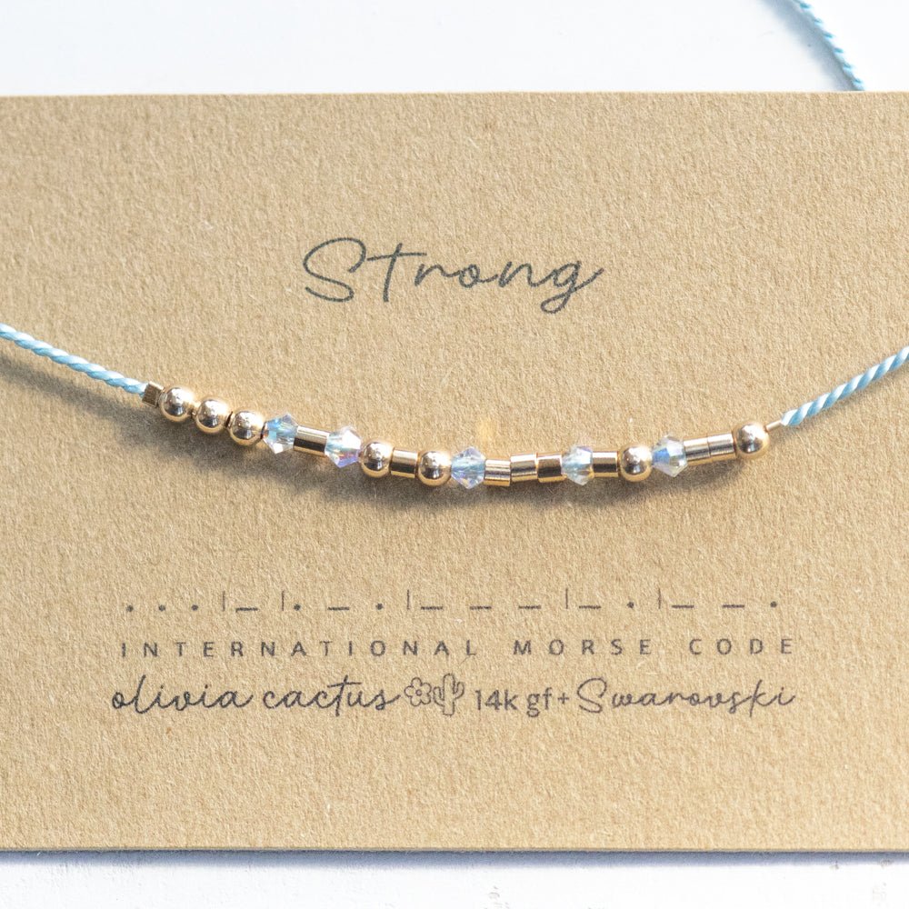 Anxiety Reminder Swarovski Morse Bracelet - Dainty 14K Gold & Silver Jewelry by Olivia Cactus