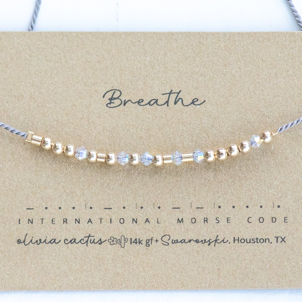 Anxiety Reminder Swarovski Morse Bracelet - Dainty 14K Gold & Silver Jewelry by Olivia Cactus