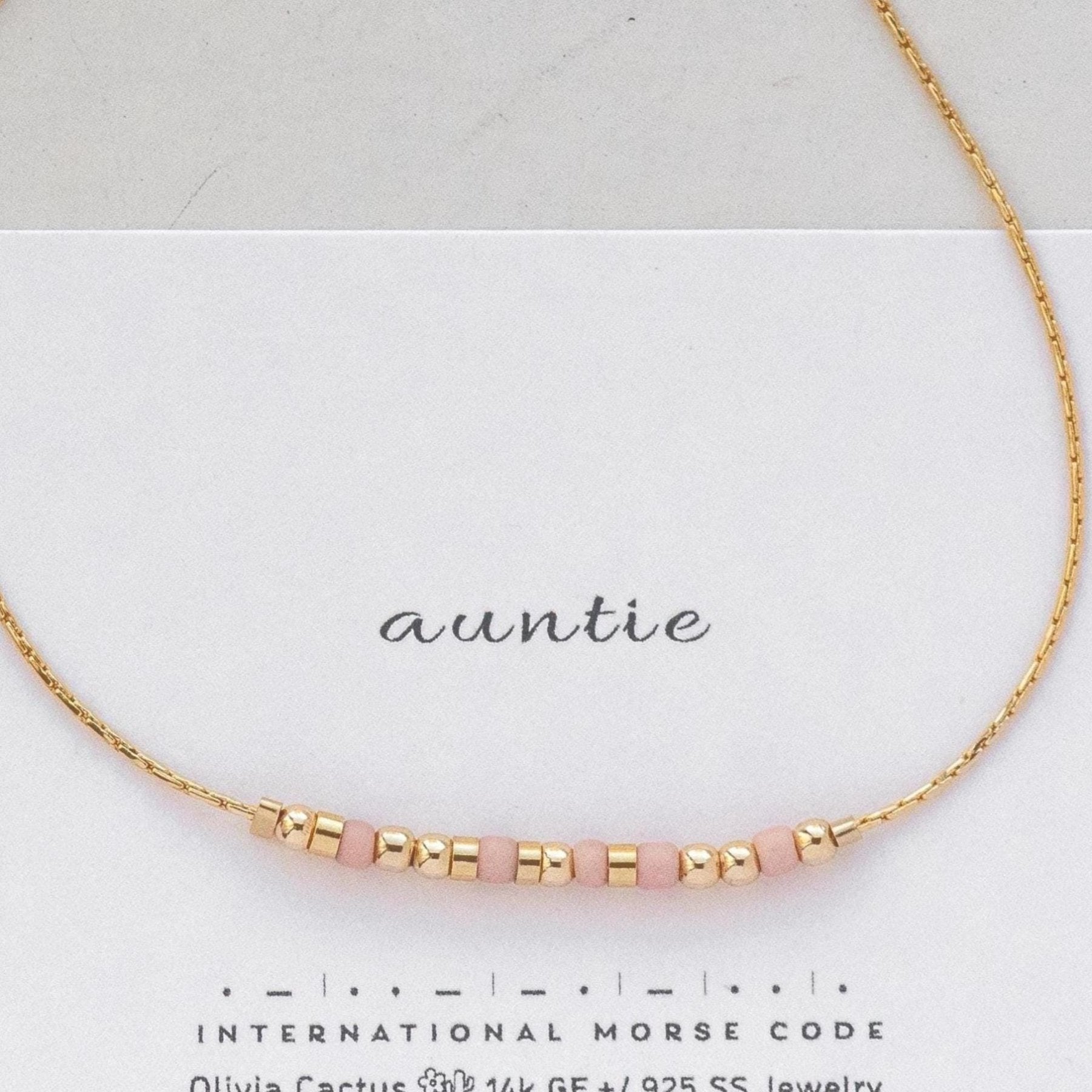 Auntie Morse Code Bracelet - Dainty 14K Gold & Silver Jewelry by Olivia Cactus