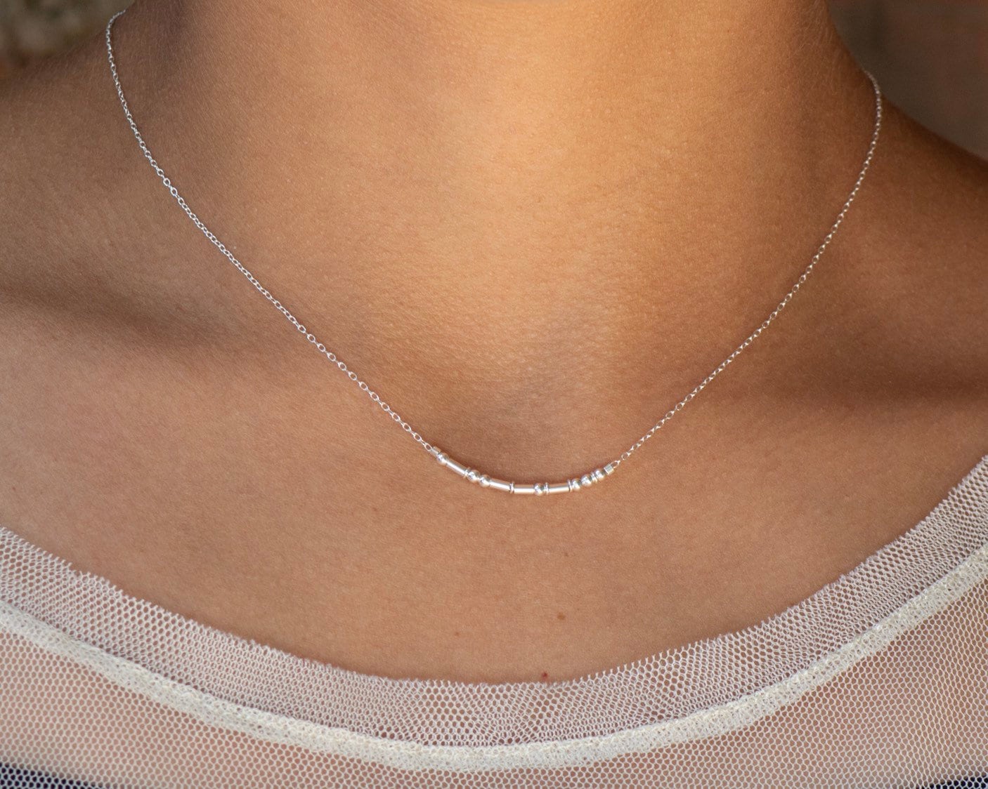 Auntie Morse Code Necklace - Dainty 14K Gold & Silver Jewelry by Olivia Cactus