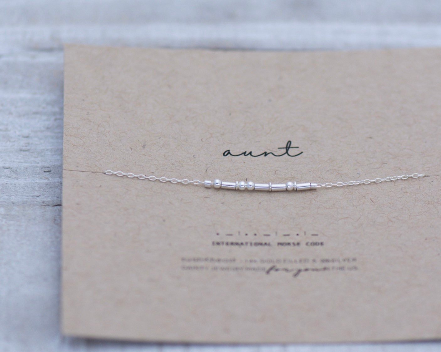 Auntie Morse Code Necklace - Dainty 14K Gold & Silver Jewelry by Olivia Cactus