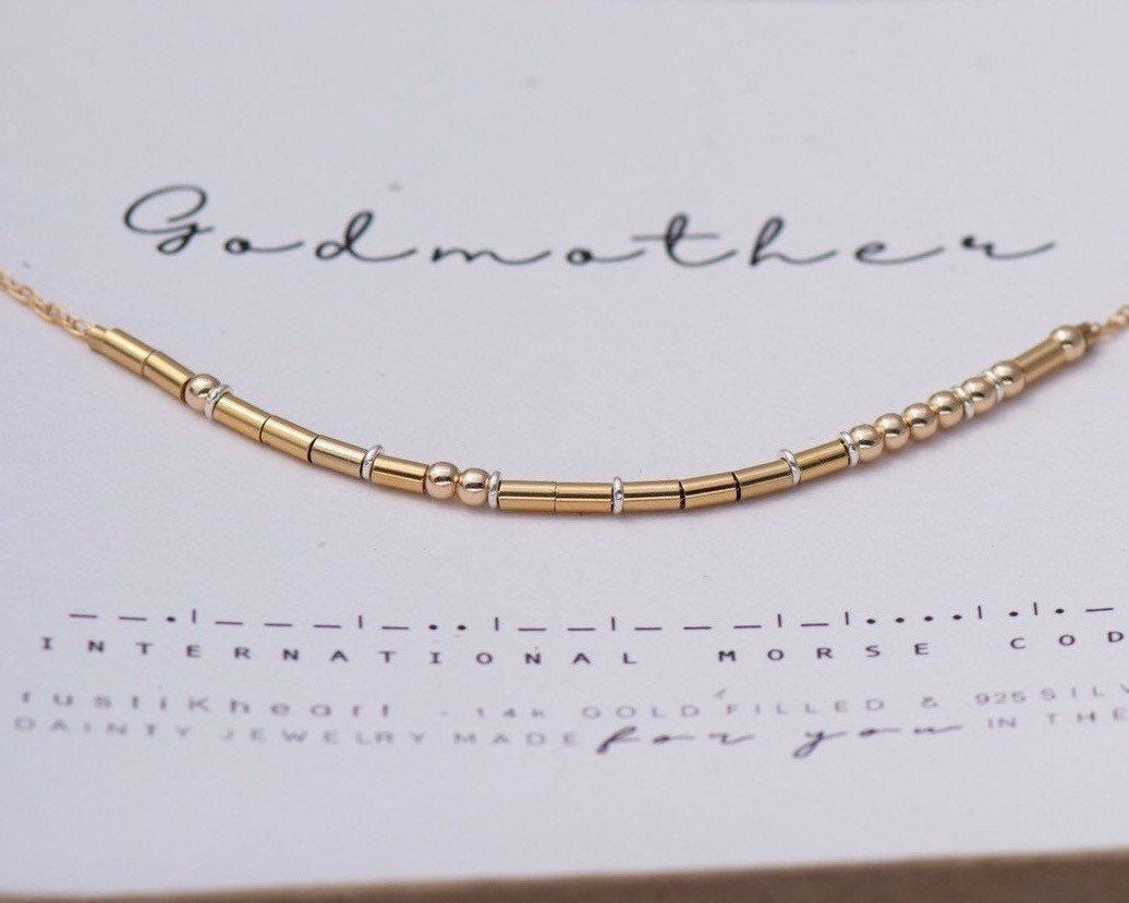 Auntie Morse Code Necklace - Dainty 14K Gold & Silver Jewelry by Olivia Cactus