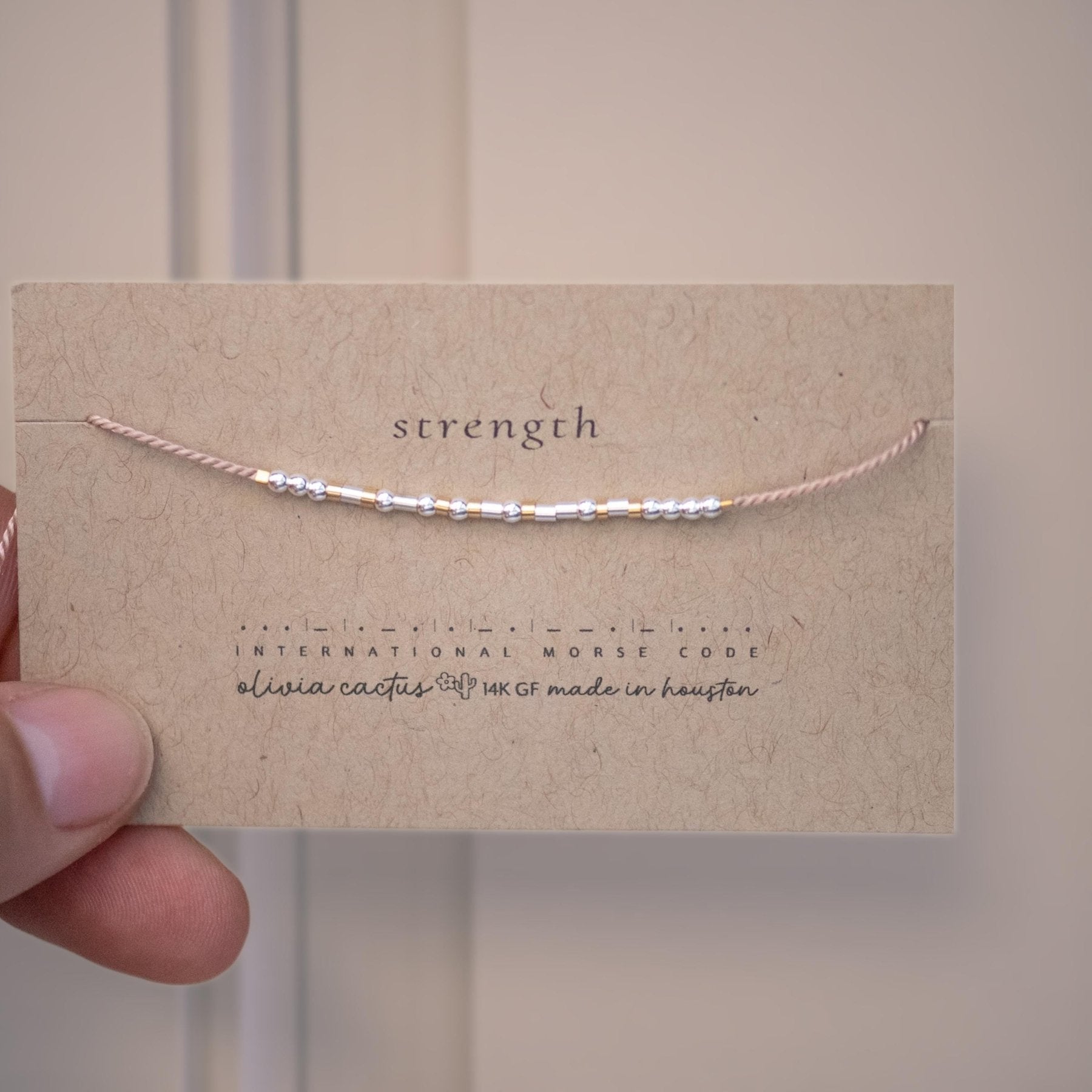 Be Strong - Sterling on Silk Morse Code Bracelet - Dainty 14K Gold & Silver Jewelry by Olivia Cactus