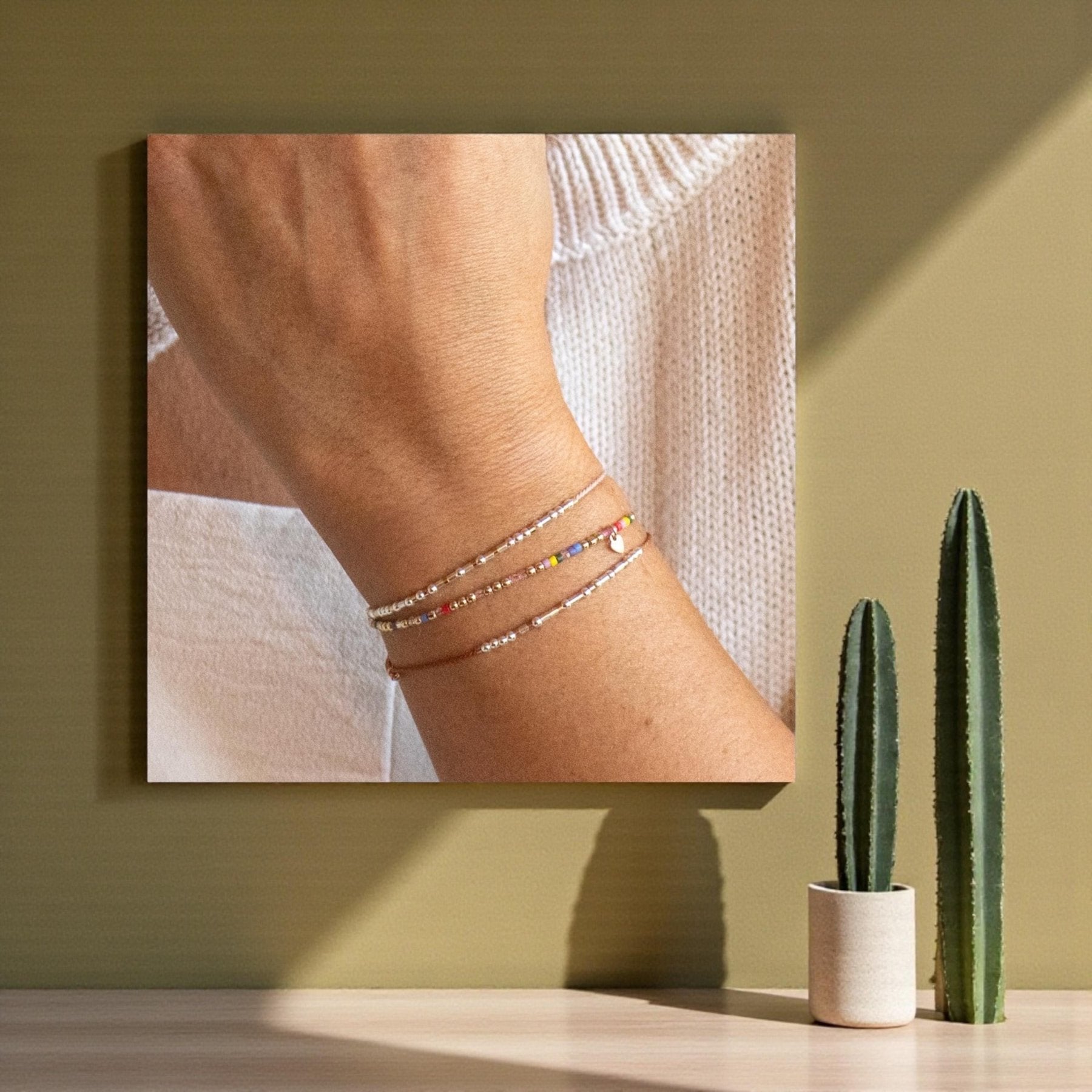 Be Strong - Sterling on Silk Morse Code Bracelet - Dainty 14K Gold & Silver Jewelry by Olivia Cactus
