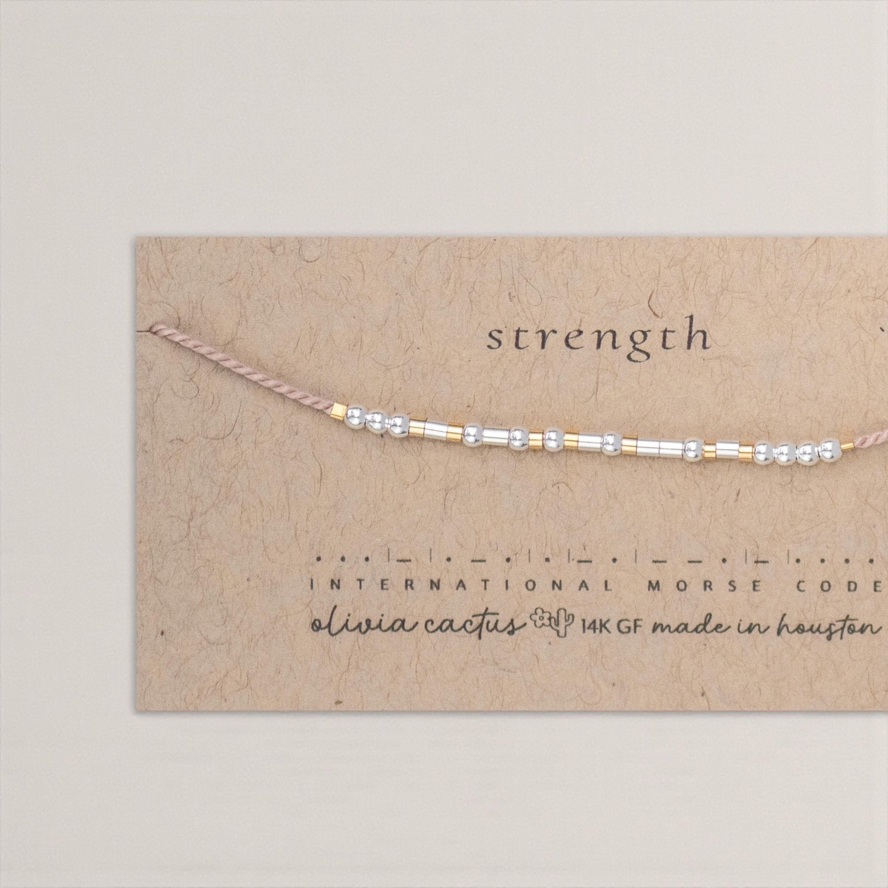 Be Strong - Sterling on Silk Morse Code Bracelet - Dainty 14K Gold & Silver Jewelry by Olivia Cactus